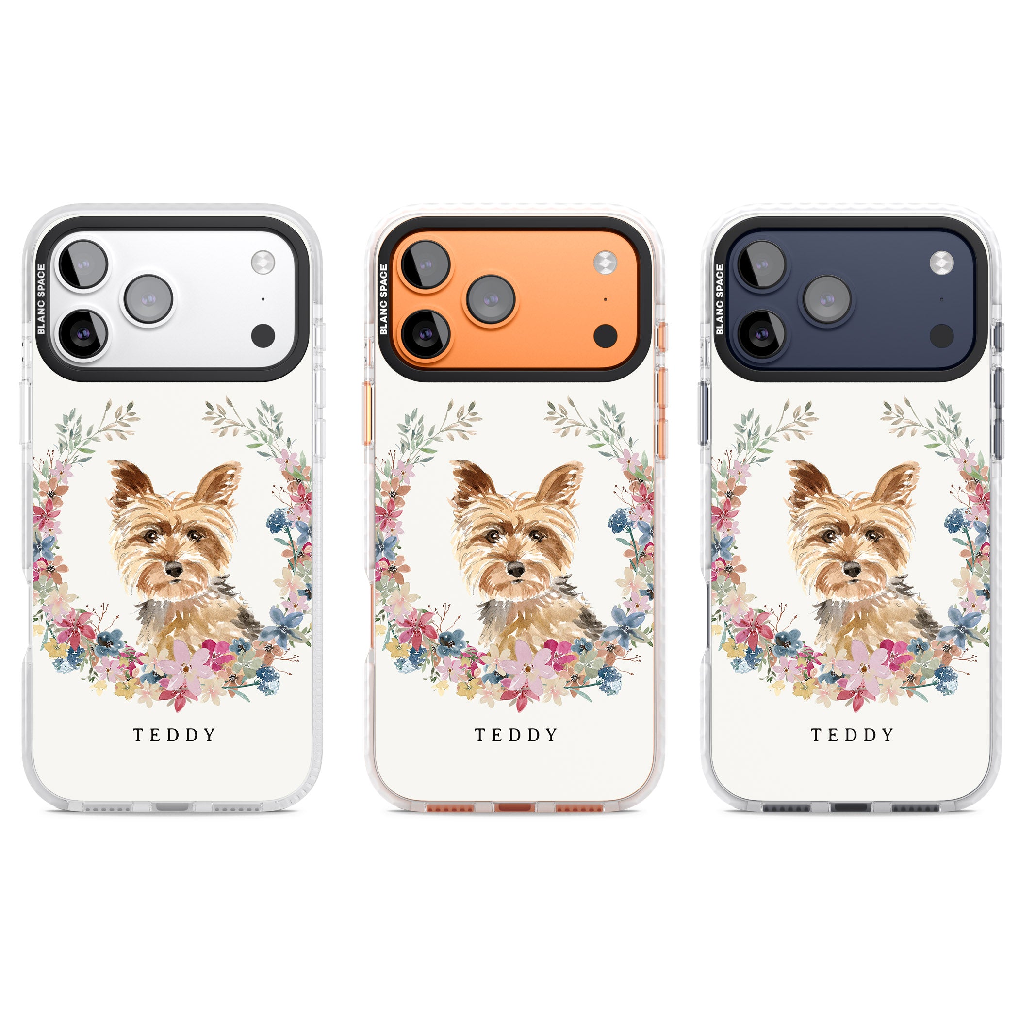 Personalised Yorkshire Terrier Floral Portrait iPhone 17 Pro Impact Pro Clear Phone Case APT Impact Protection