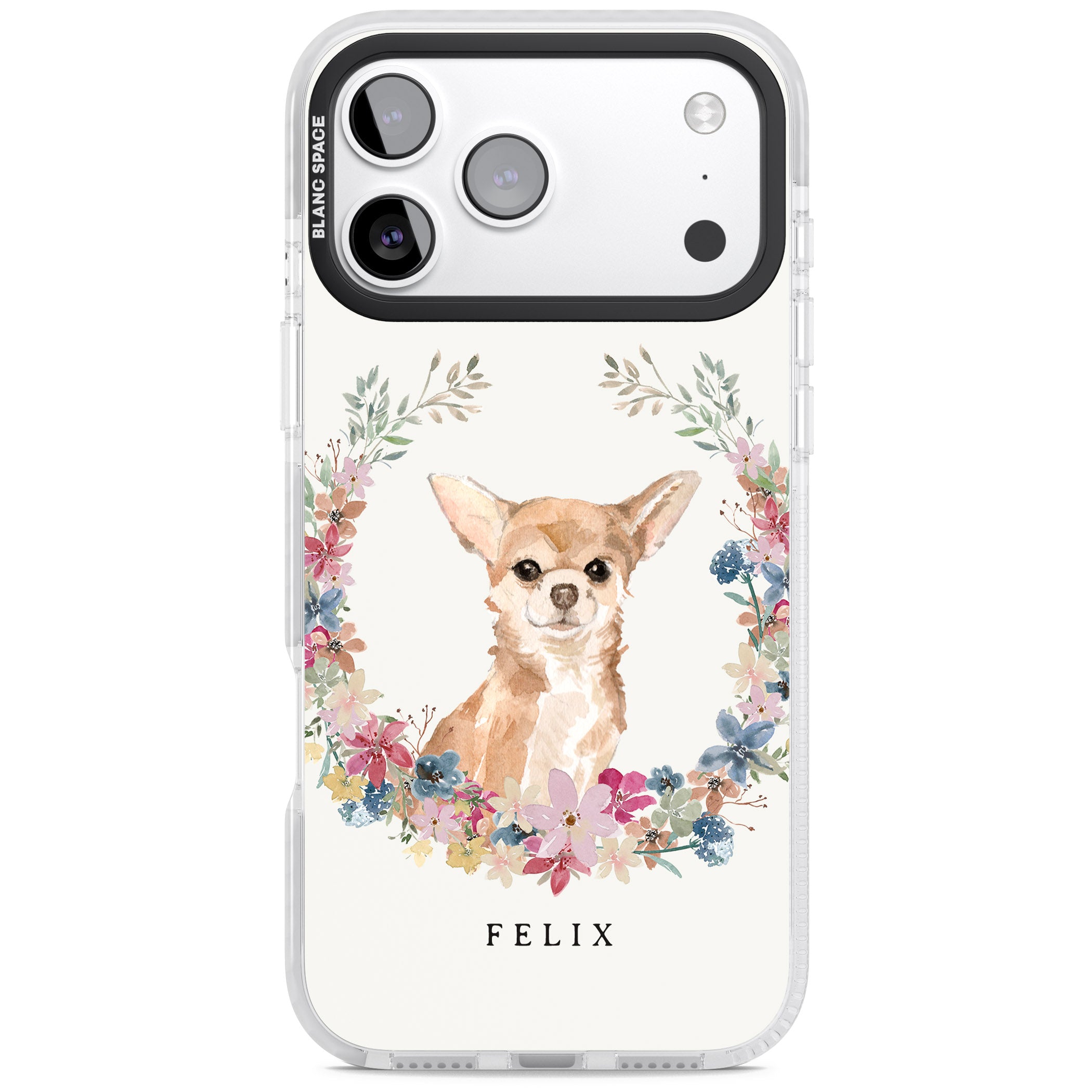 Personalised Chihuahua Floral Portrait iPhone 17 Pro Impact Pro Clear Phone Case