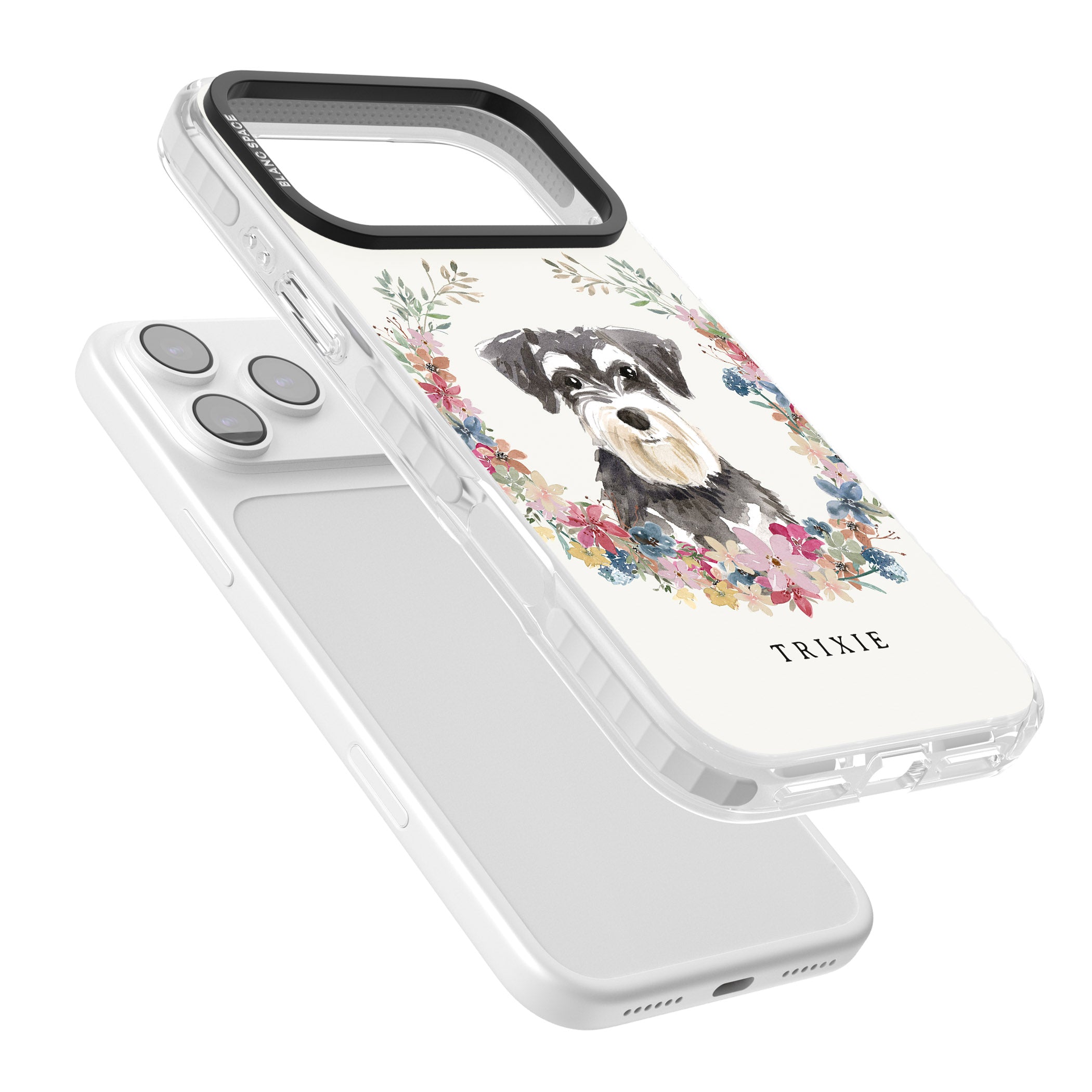 Personalised Watercolor Schnauzer Floral Portrait iPhone 17 Pro Impact Pro Clear Phone Case Colours