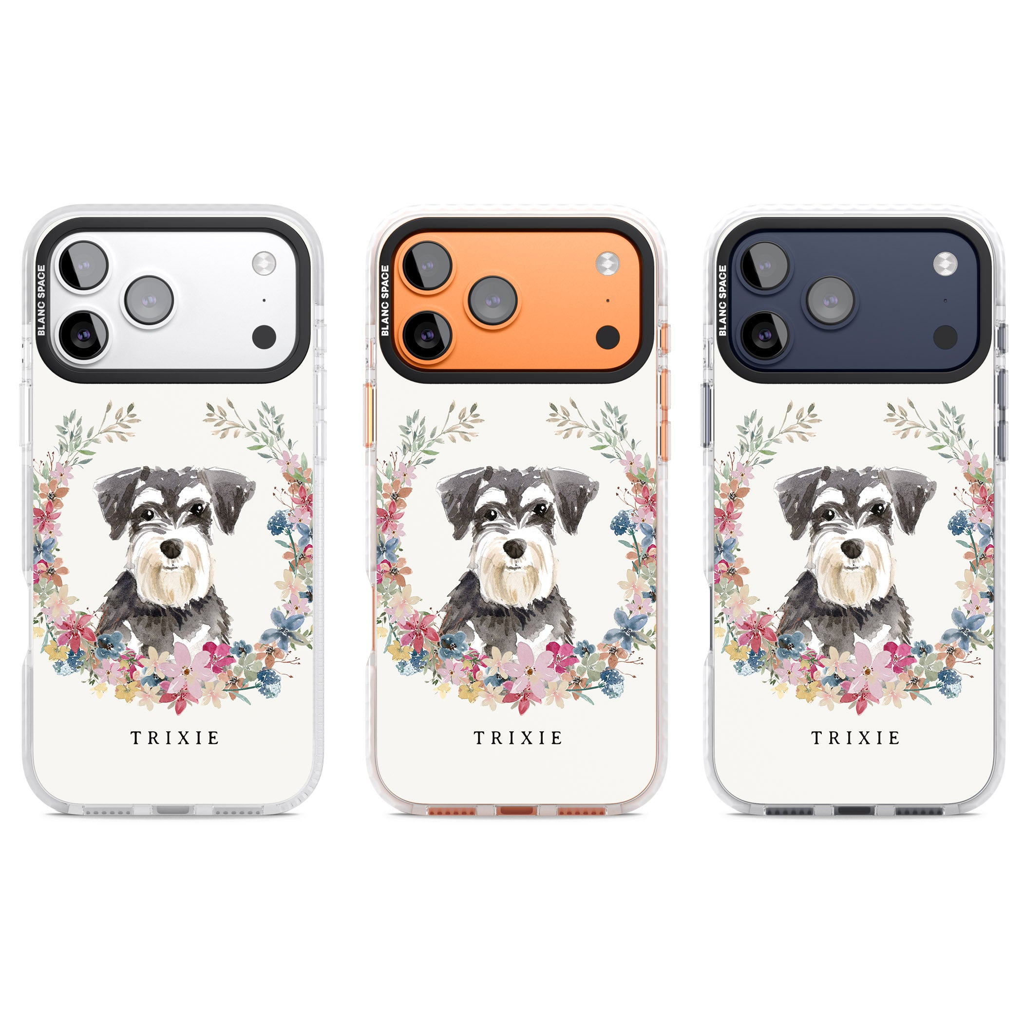 Personalised Watercolor Schnauzer Floral Portrait iPhone 17 Pro Impact Pro Clear Phone Case APT Impact Protection