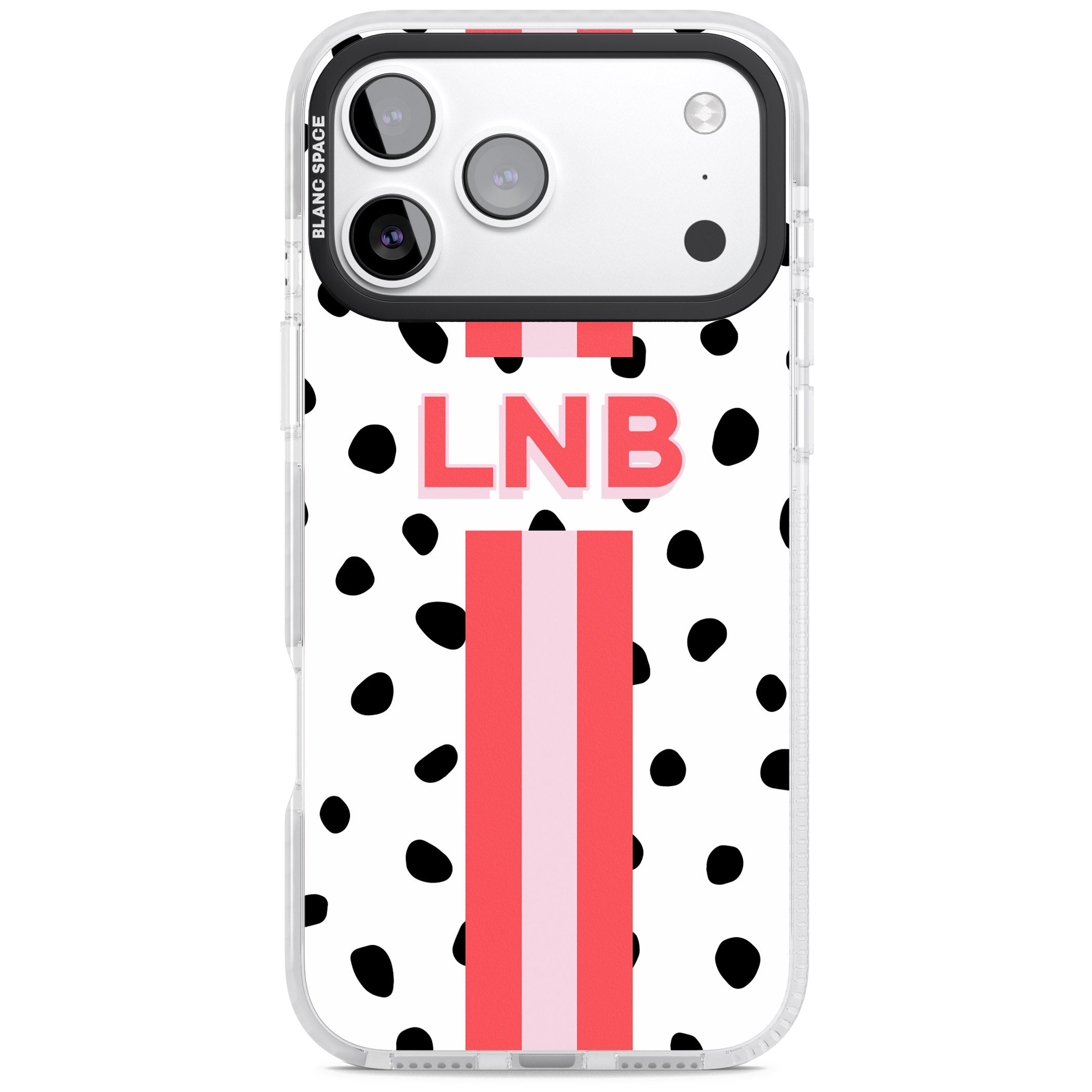 Personalised Polka & Pink Stripe iPhone 17 Pro Impact Pro Clear Phone Case