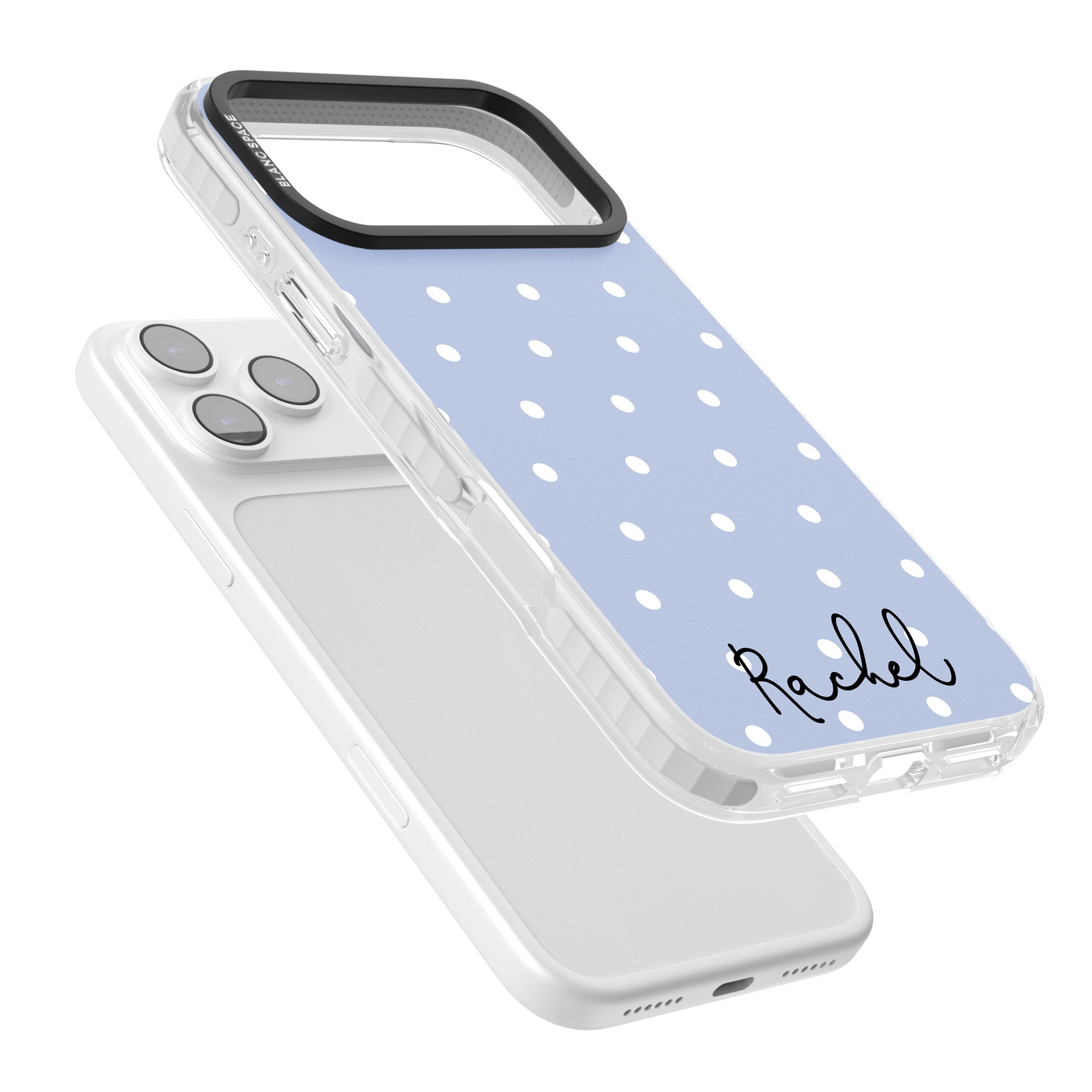 Personalised Simple Light Blue Dots iPhone 17 Pro Impact Pro Clear Phone Case Colours