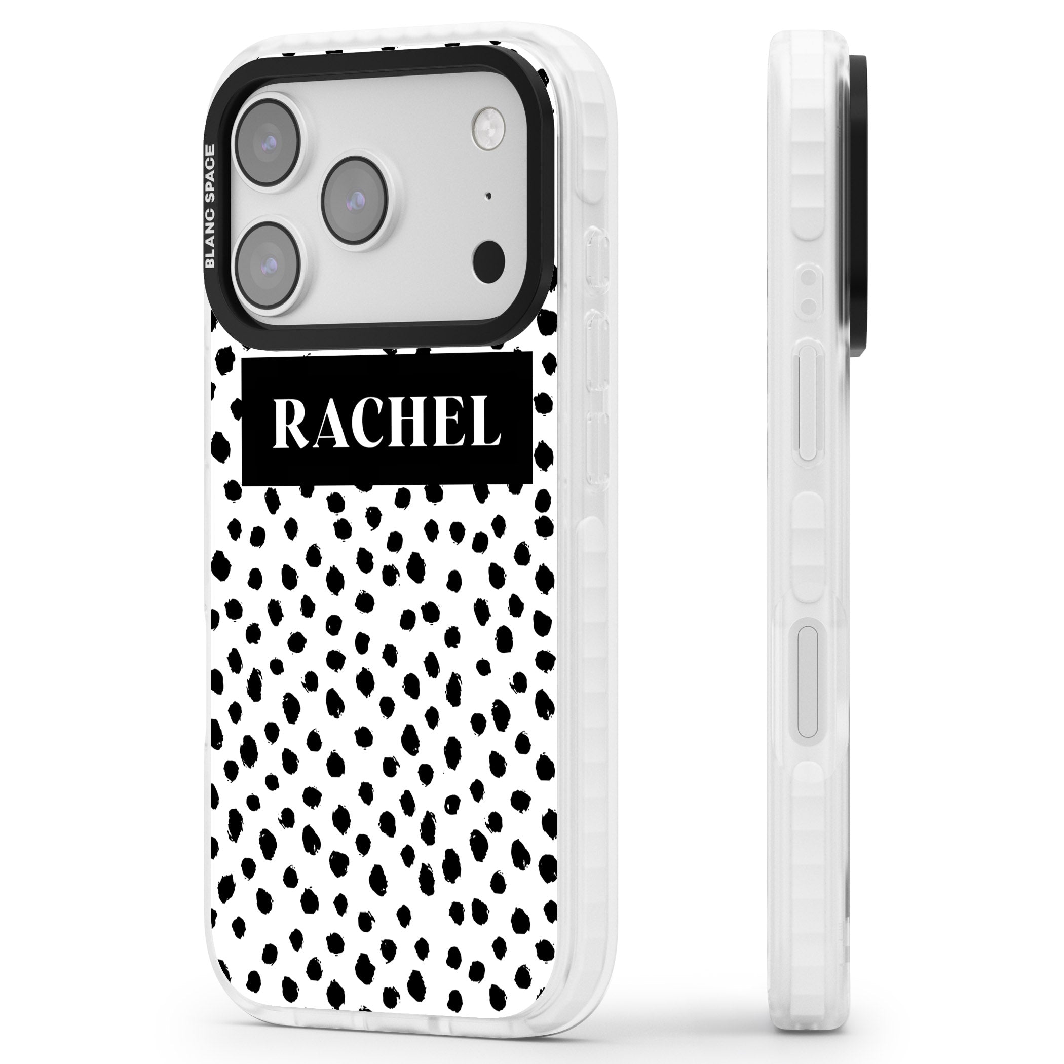 Personalised Black Dots iPhone 17 Pro Impact Pro Clear Phone Case Side Profile