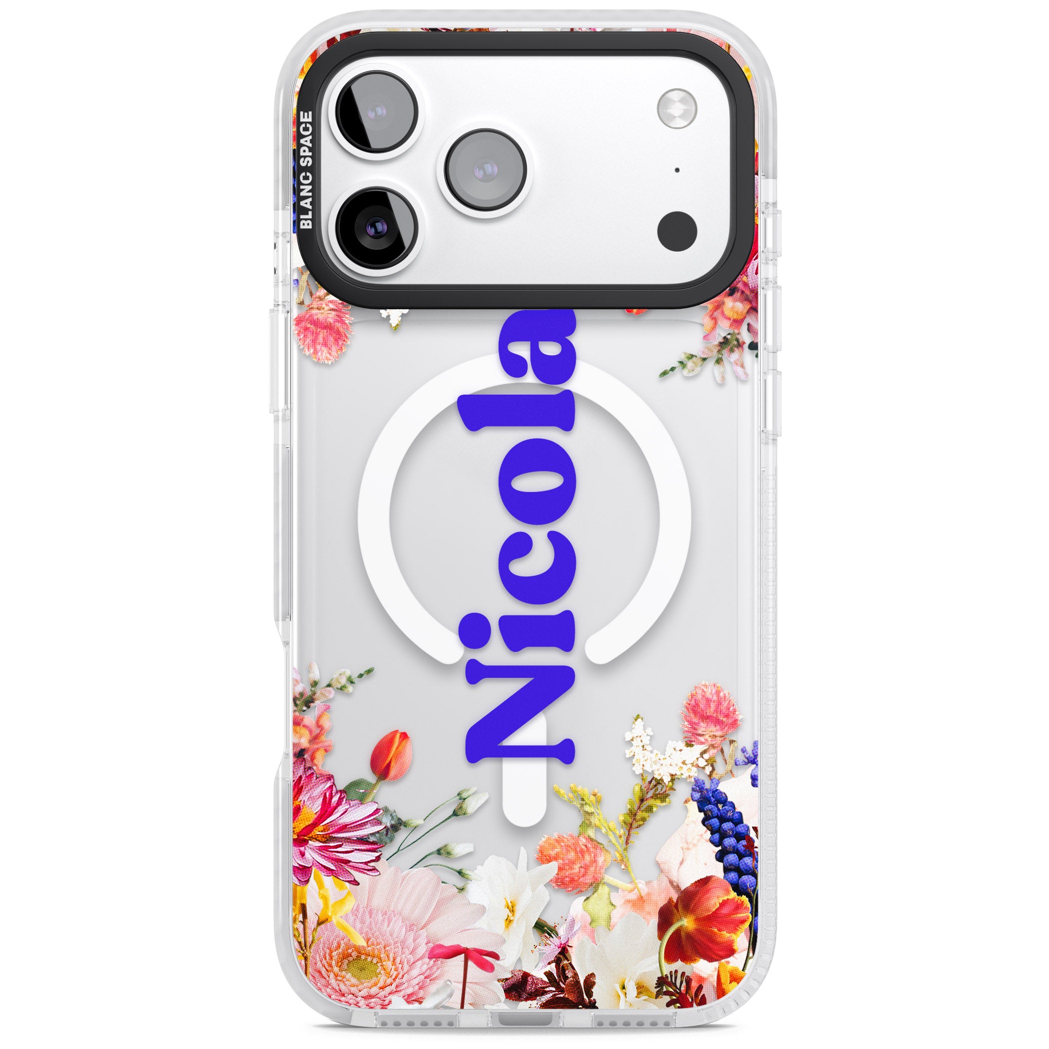 Personalised Floral Name iPhone 17 Pro Impact Pro Clear Phone Case