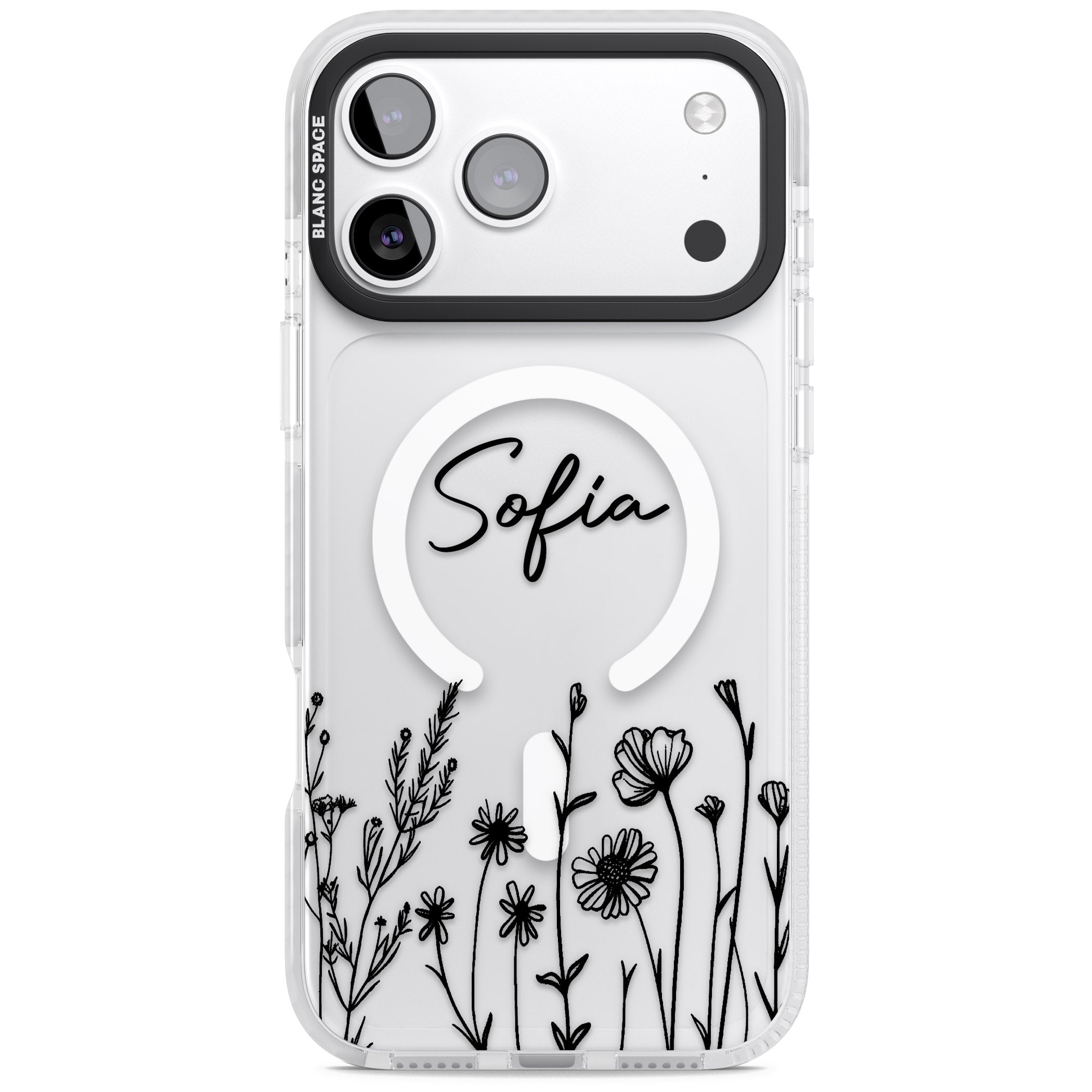 Personalised Black Wildflowers iPhone 17 Pro Impact Pro Clear Phone Case
