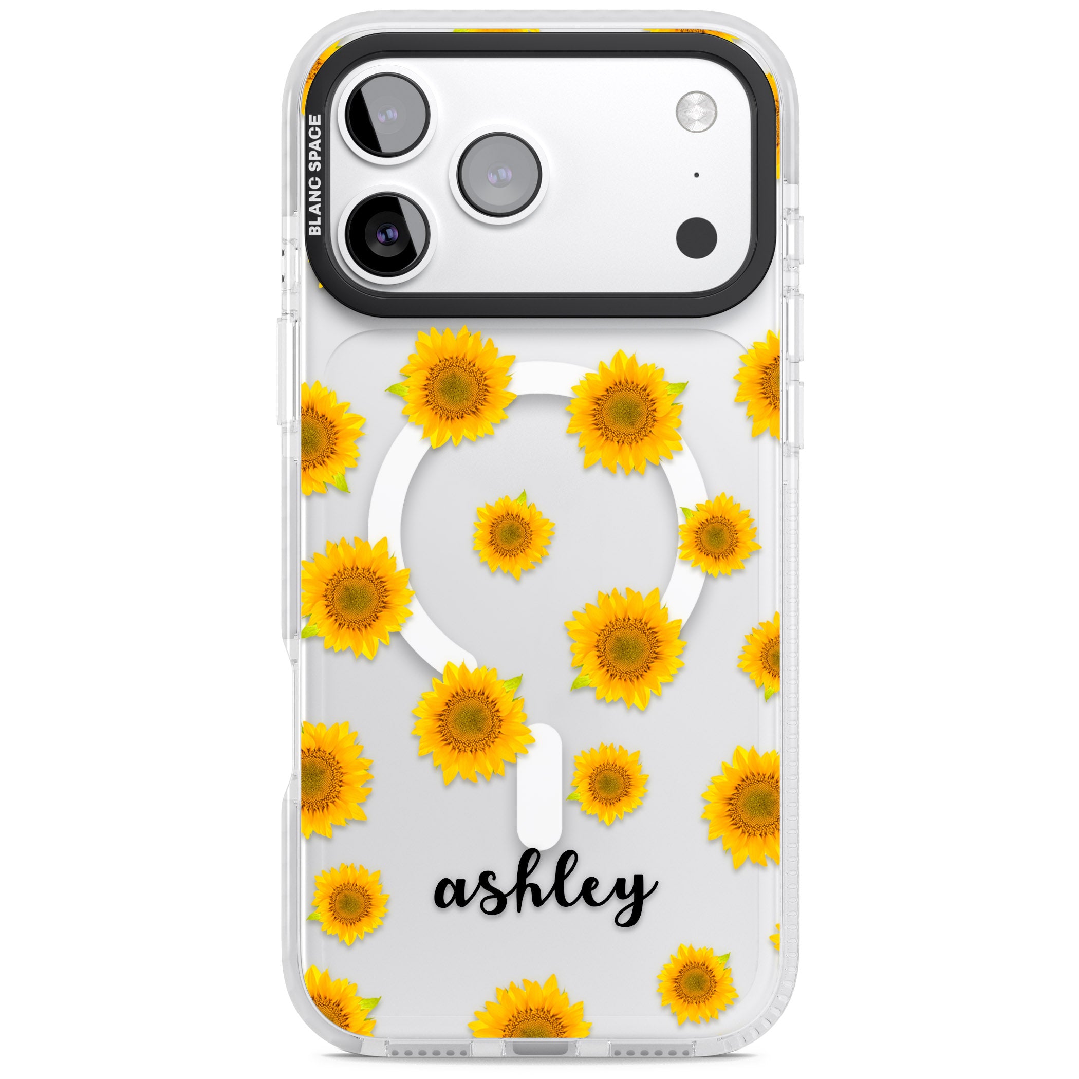 Personalised Sunflowers & Cursive iPhone 17 Pro Impact Pro Clear Phone Case