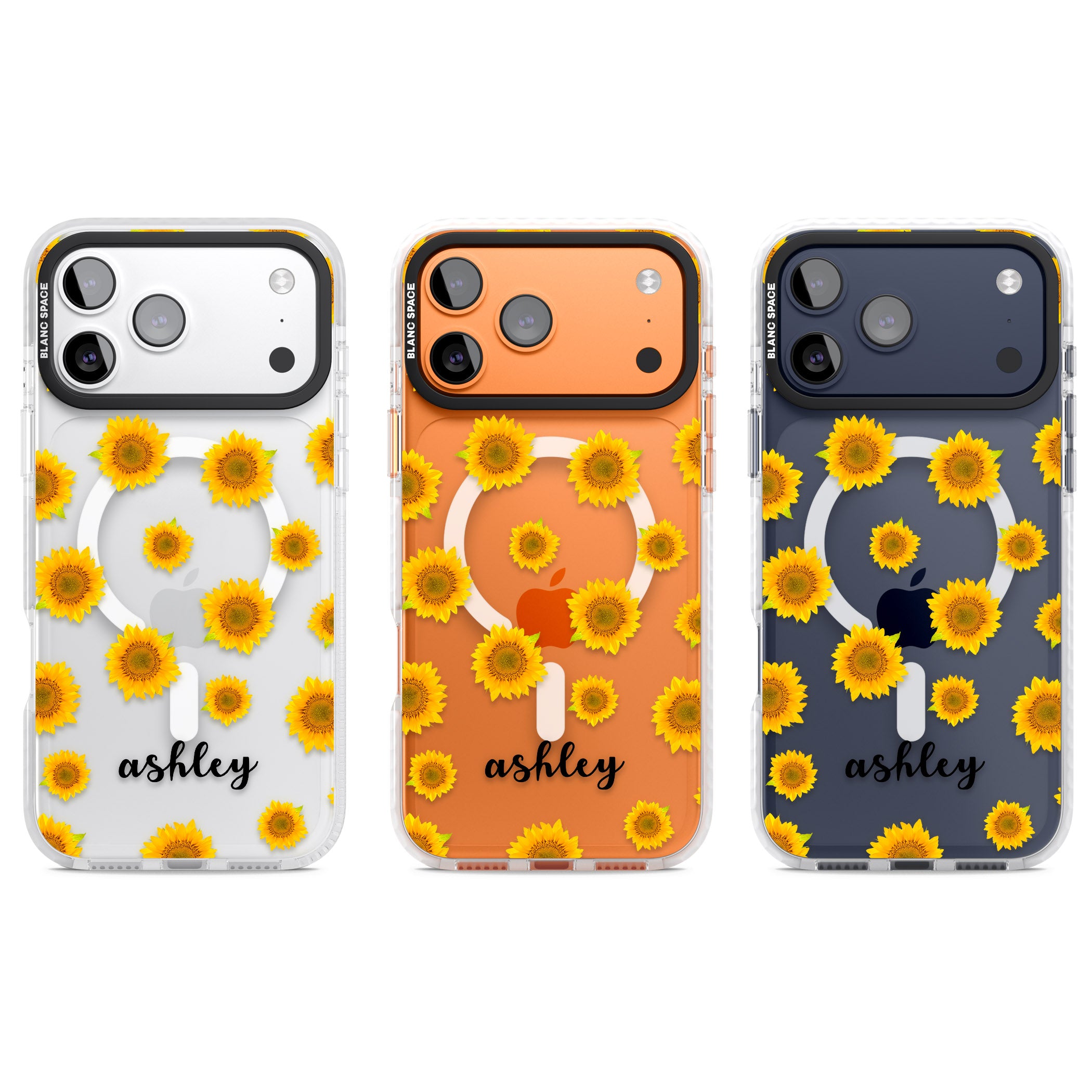 Personalised Sunflowers & Cursive iPhone 17 Pro Impact Pro Clear Phone Case APT Impact Protection