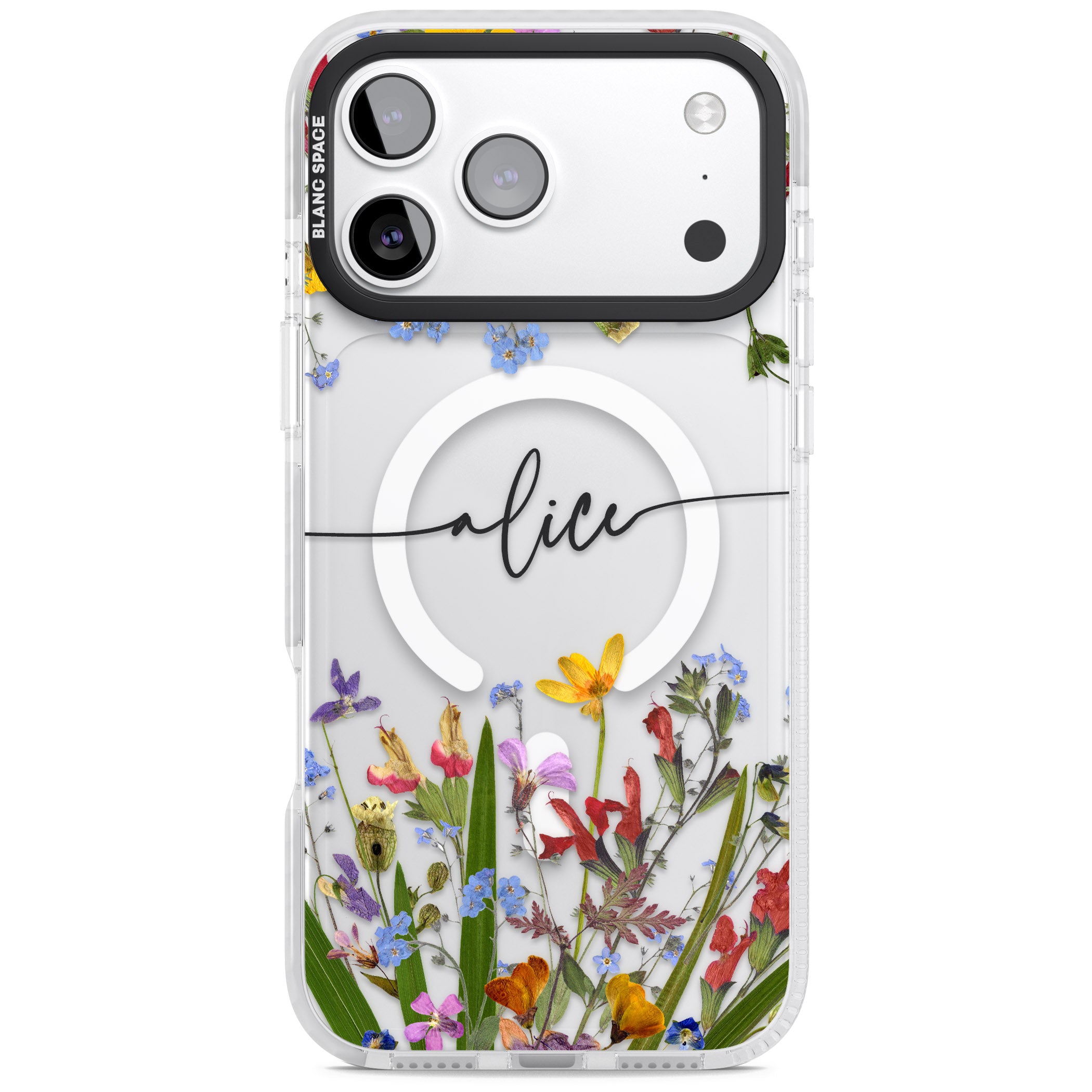 Personalised Wildflower Floral iPhone 17 Pro Impact Pro Clear Phone Case
