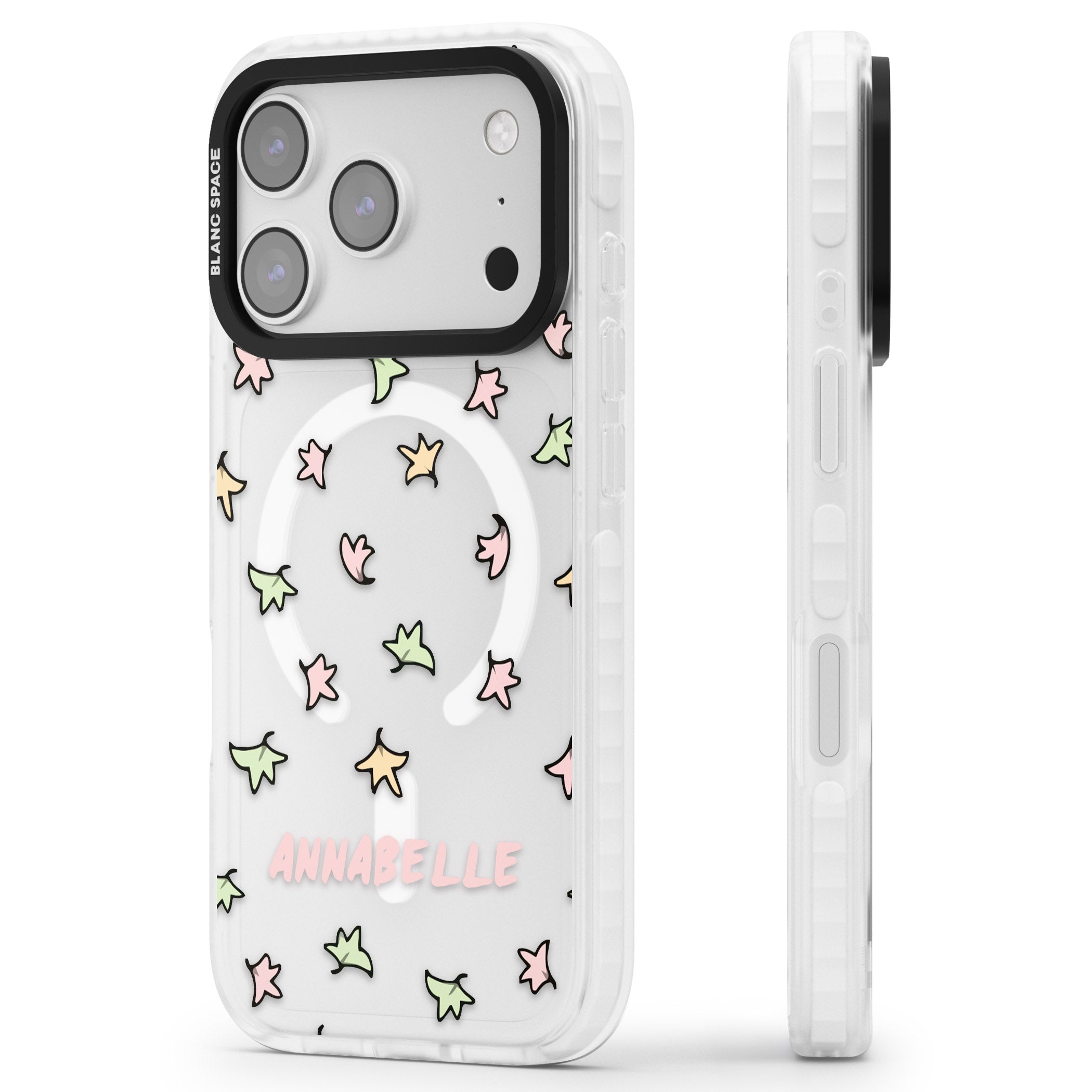 Personalised Heartstopper Leaves Pattern iPhone 17 Pro Impact Pro Clear Phone Case Side Profile
