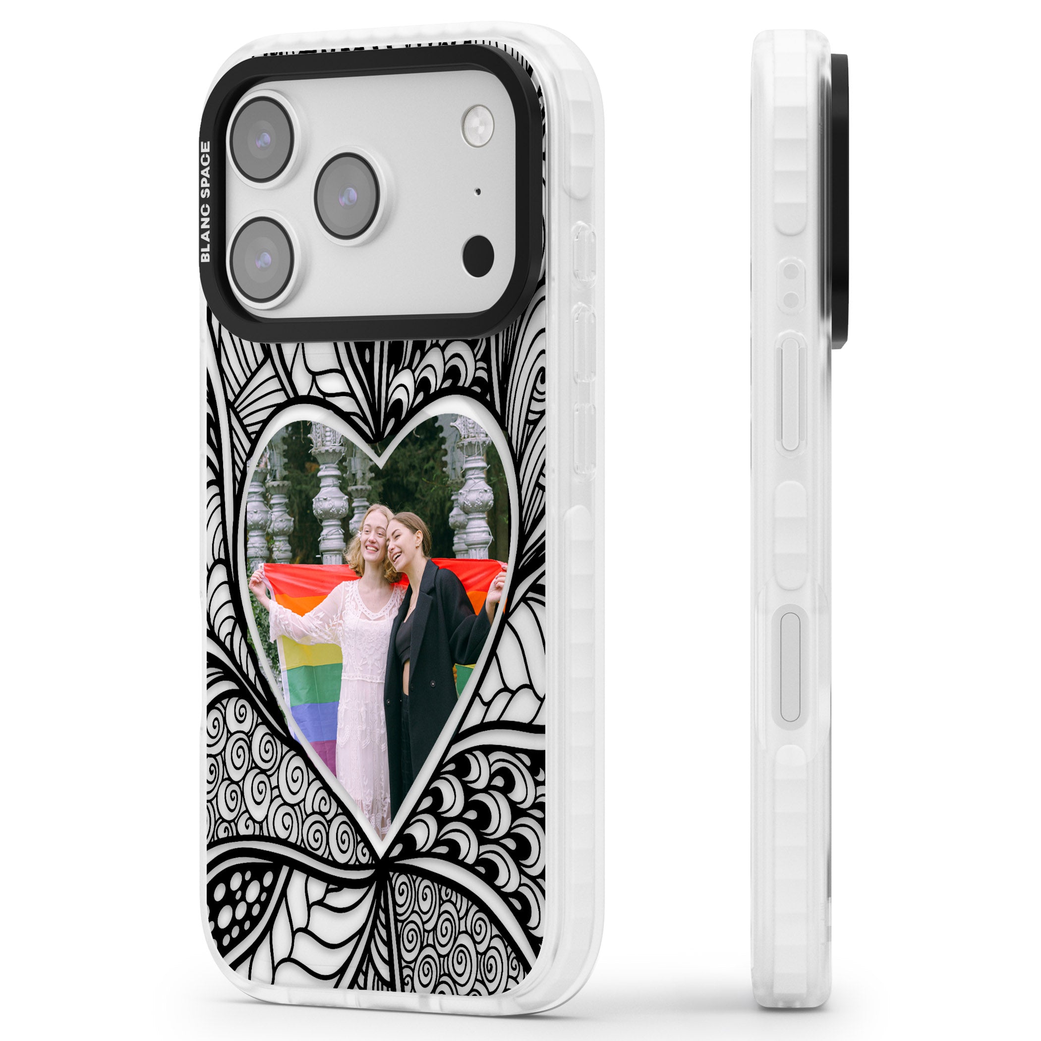 Personalised Henna Heart Photo Case iPhone 17 Pro Impact Pro Clear Phone Case Side Profile