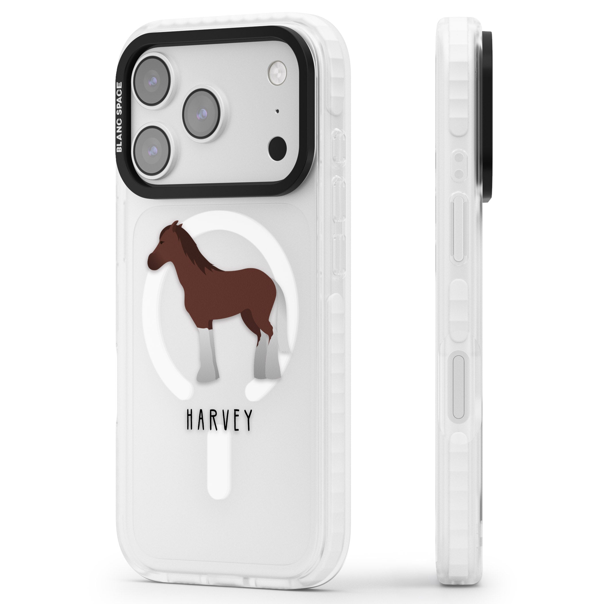Personalised Brown Horse iPhone 17 Pro Impact Pro Clear Phone Case Side Profile