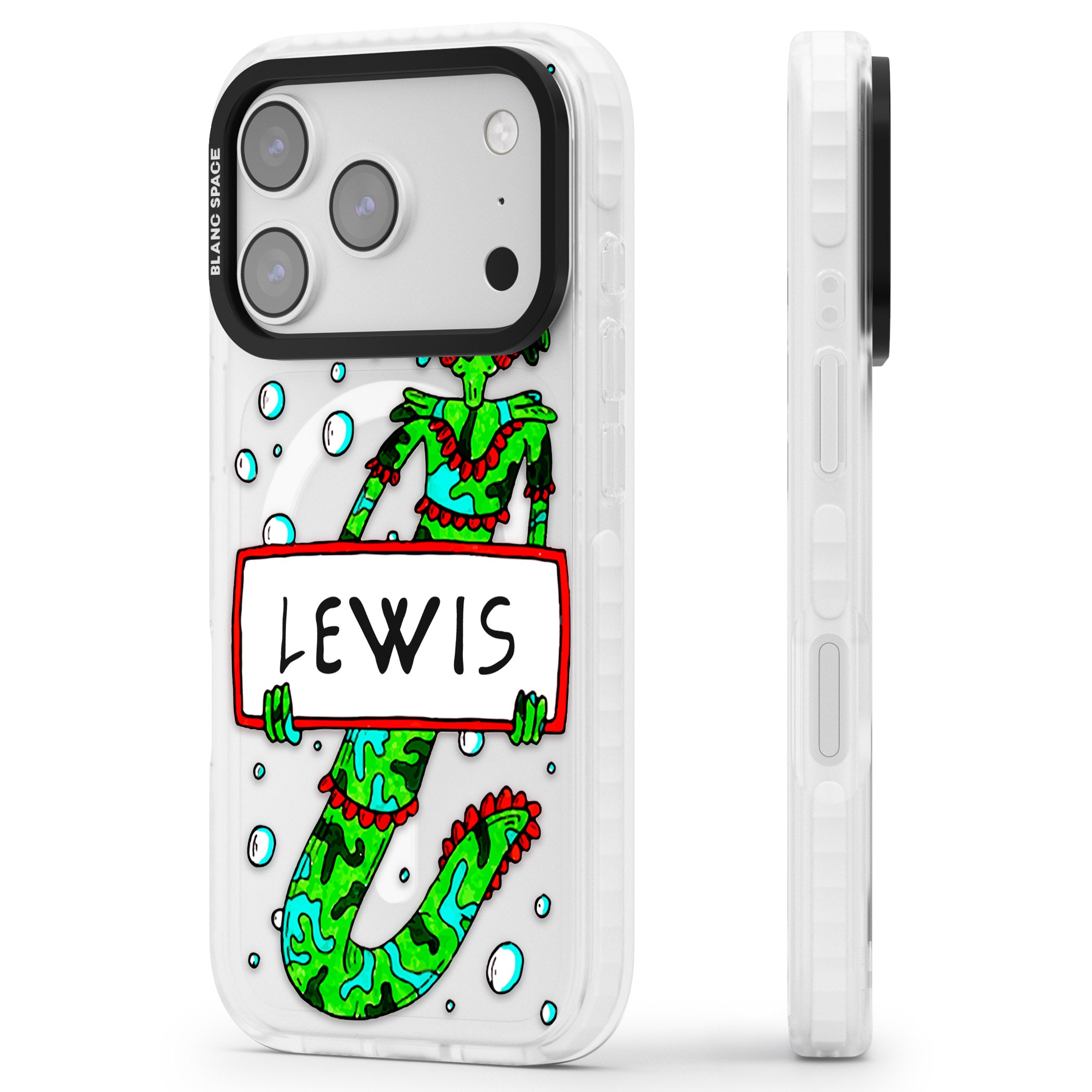 Personalised Fish Boy iPhone 17 Pro Impact Pro Clear Phone Case Side Profile