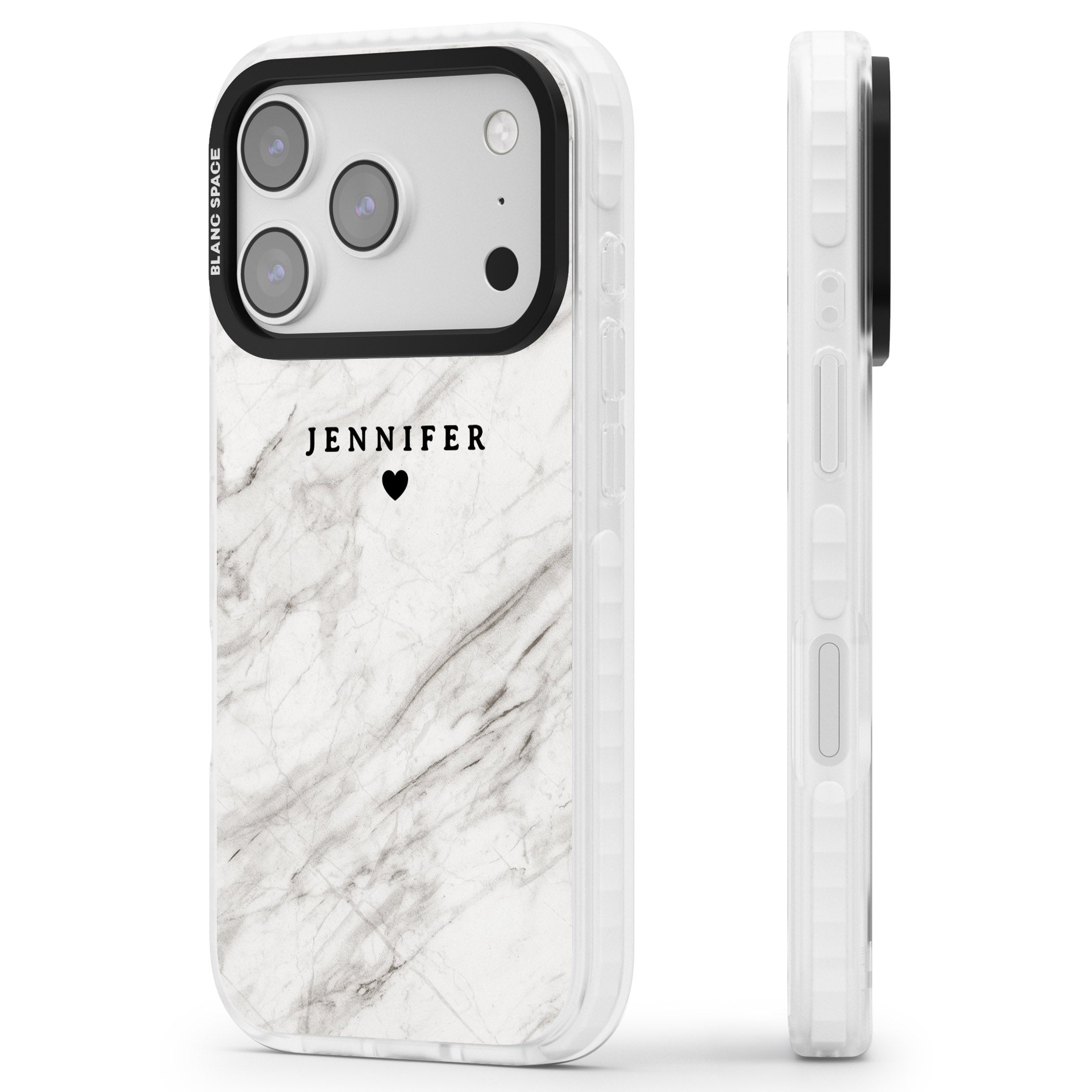 Personalised Light Grey Marble iPhone 17 Pro Impact Pro Clear Phone Case Side Profile