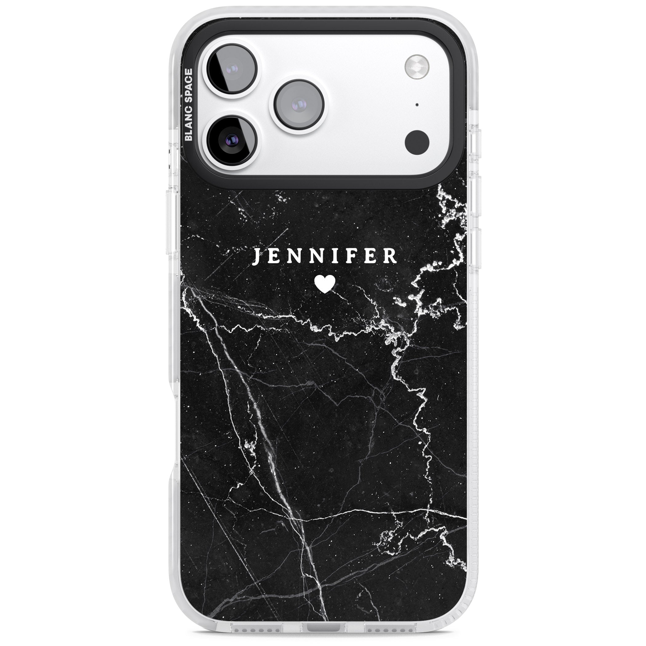 Personalised Black Marble iPhone 17 Pro Impact Pro Clear Phone Case