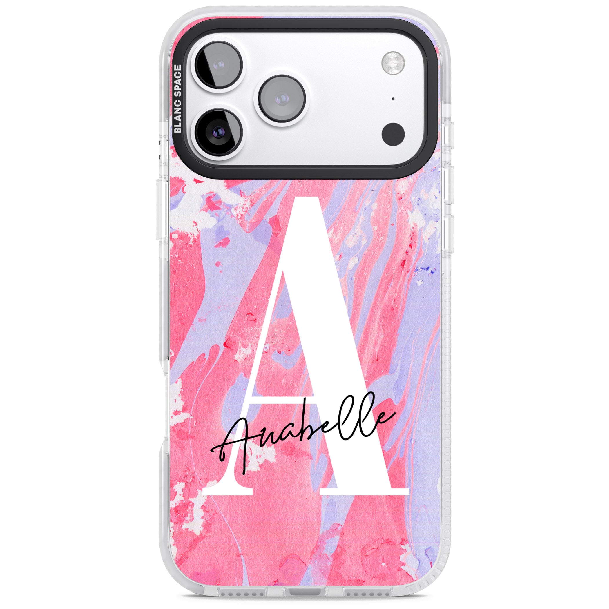 Personalised Pink & Purple Marble iPhone 17 Pro Impact Pro Clear Phone Case