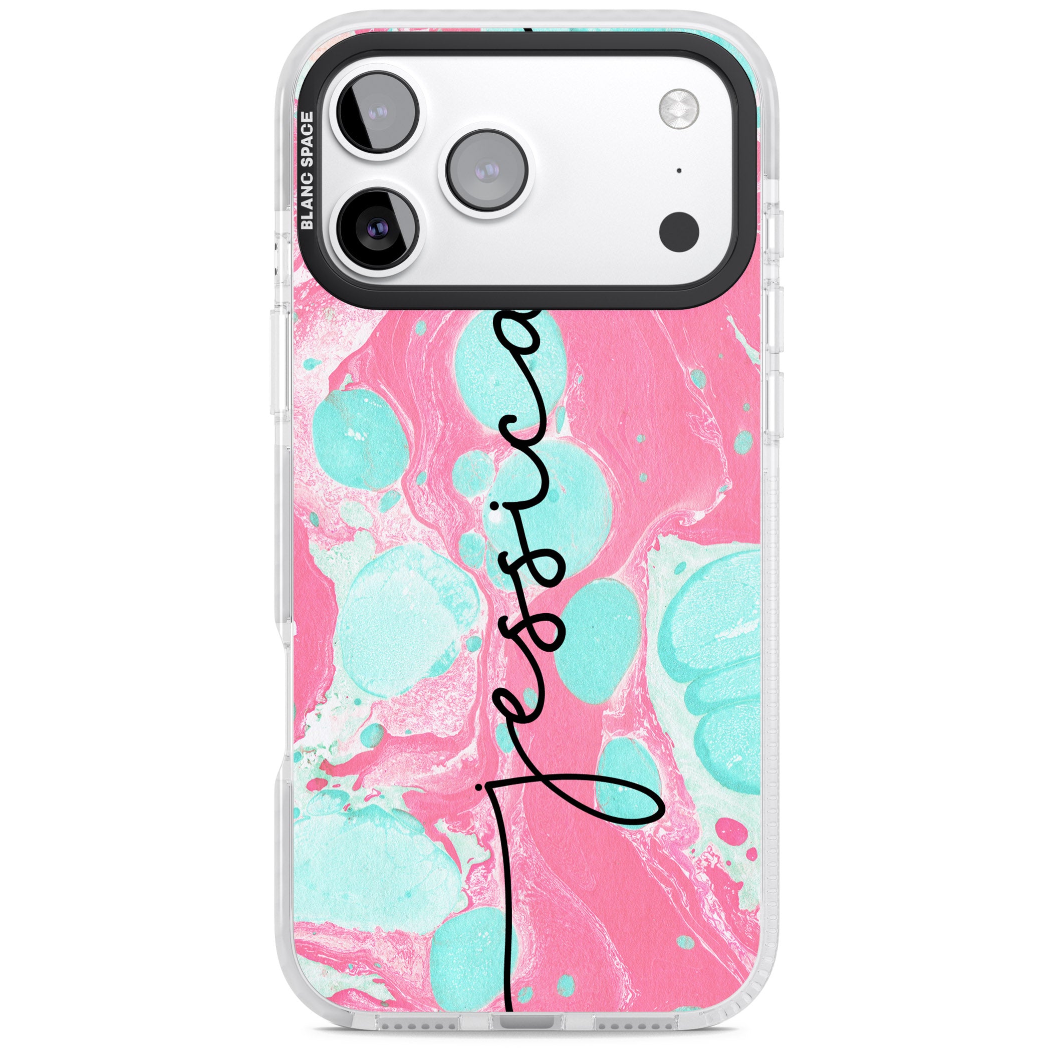 Personalised Turquoise & Pink Marbled iPhone 17 Pro Impact Pro Clear Phone Case