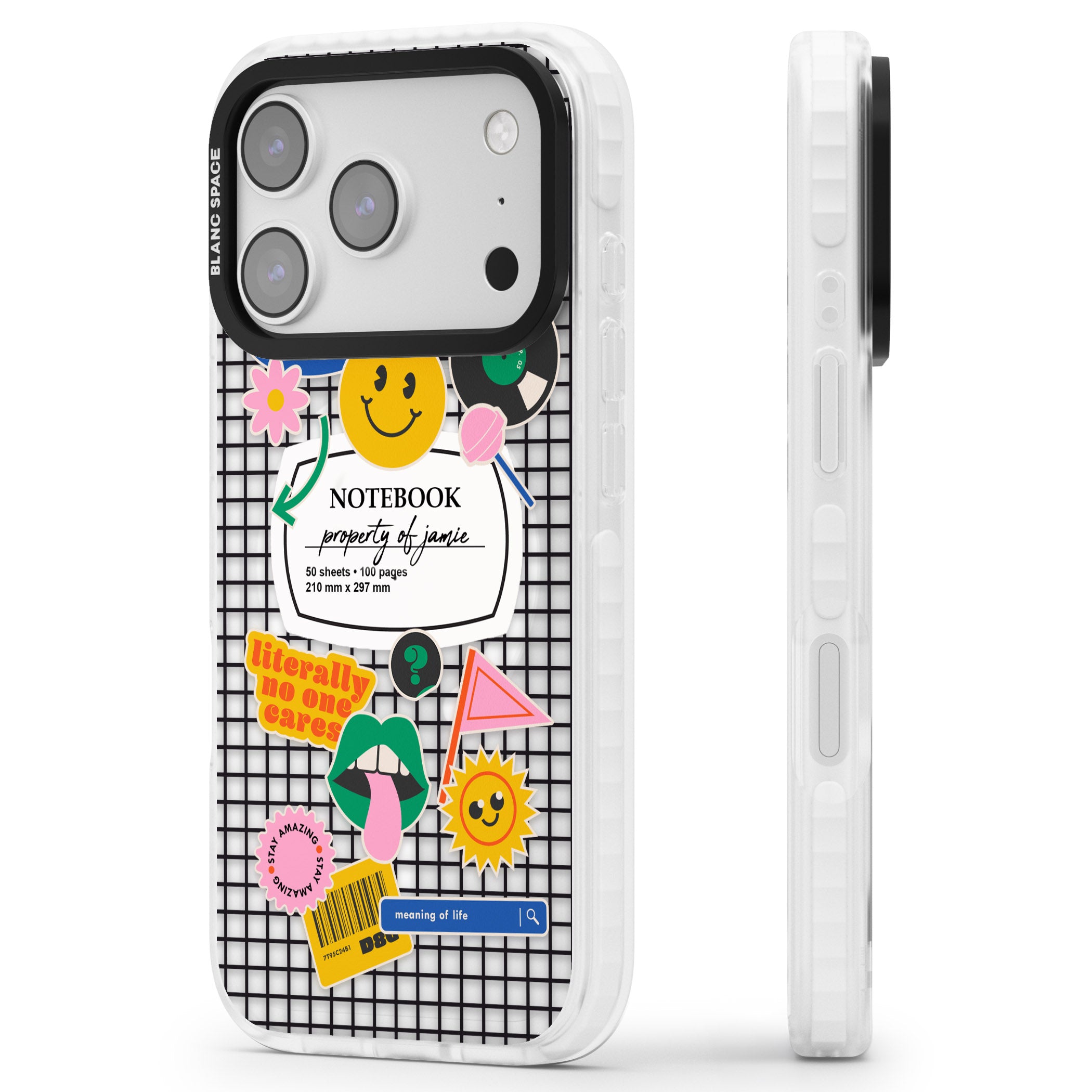 Personalised Sticker Mix Grid iPhone 17 Pro Impact Pro Clear Phone Case Side Profile