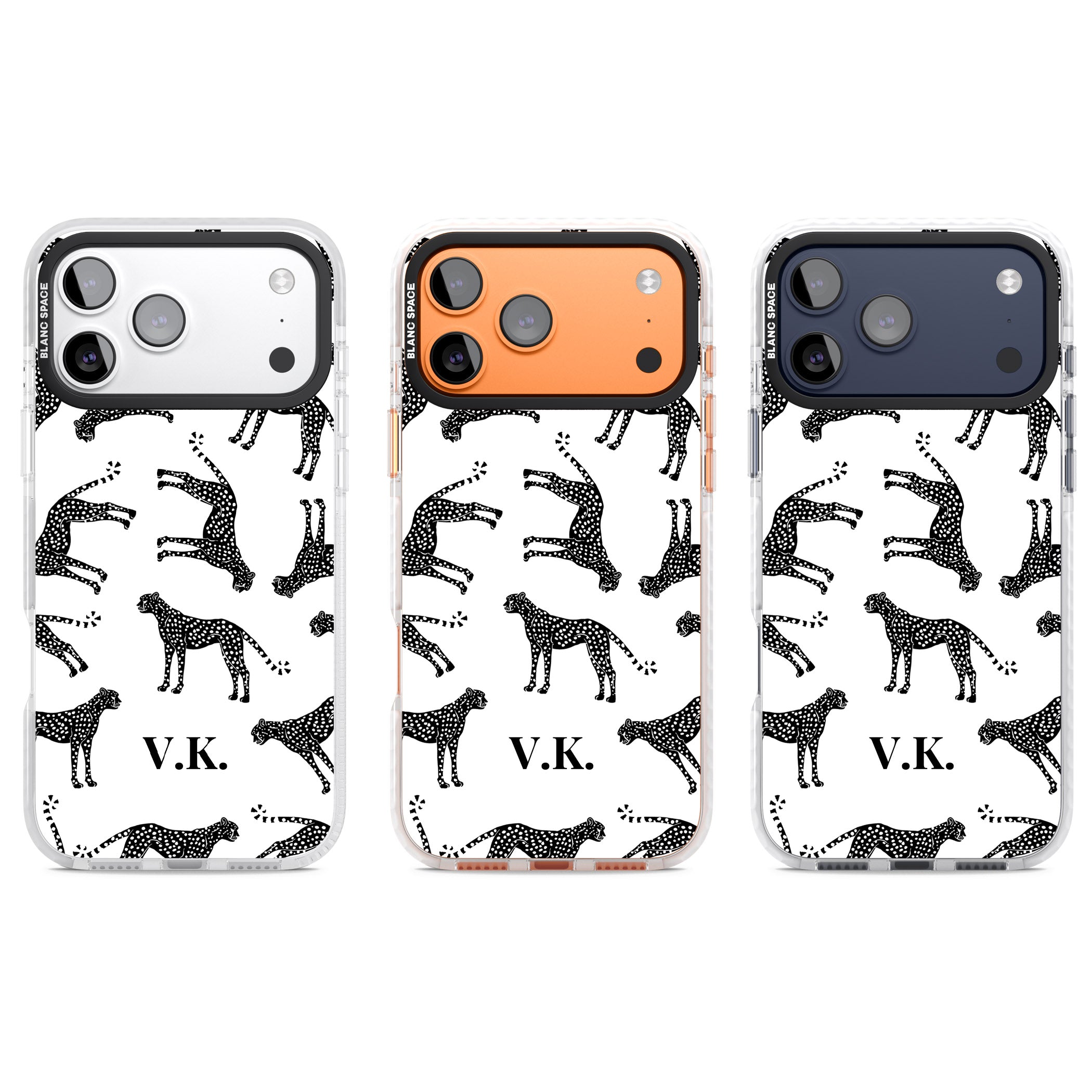 Personalised Black & White Cheetah Pattern iPhone 17 Pro Impact Pro Clear Phone Case APT Impact Protection
