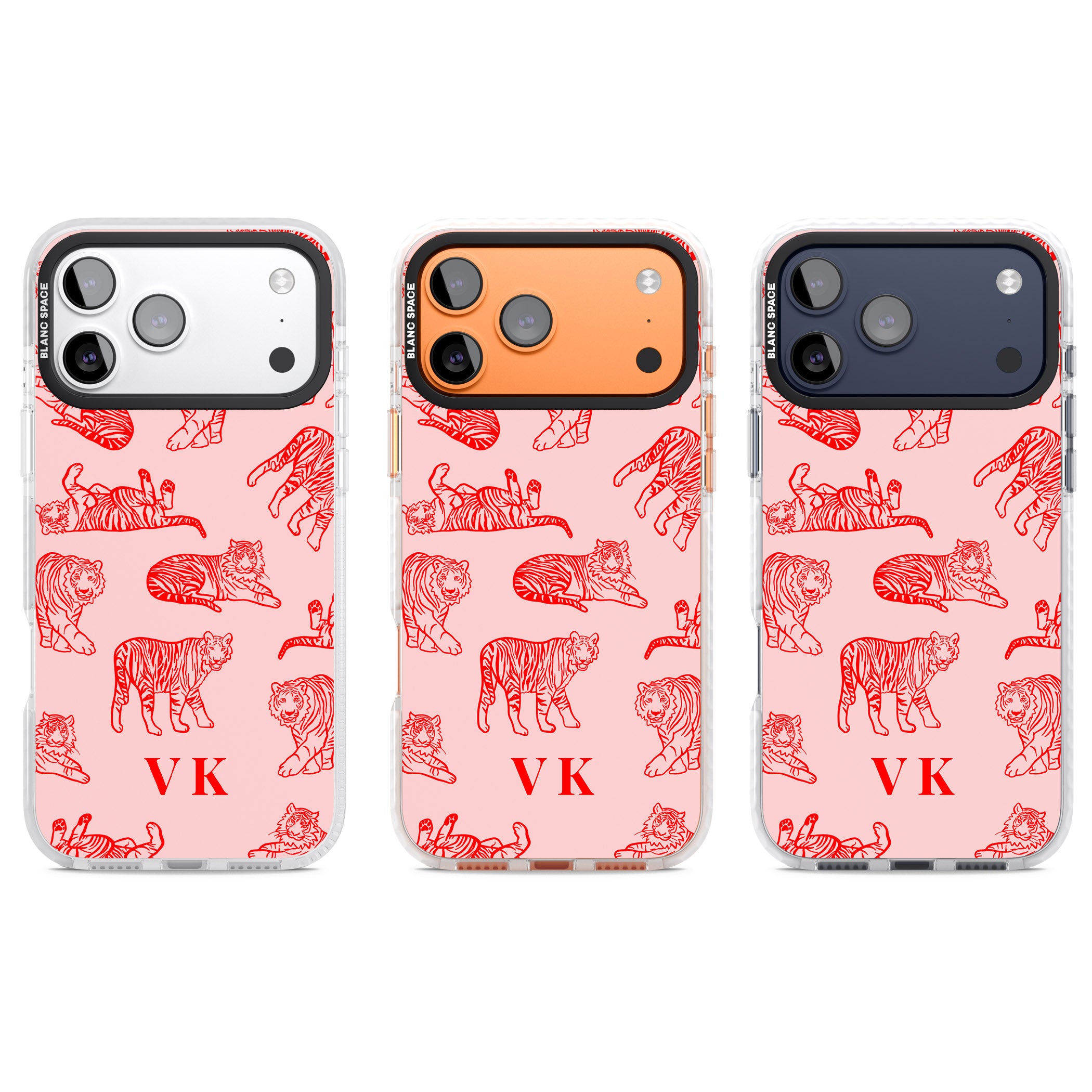 Personalised Red Tiger Outlines On Pink iPhone 17 Pro Impact Pro Clear Phone Case APT Impact Protection