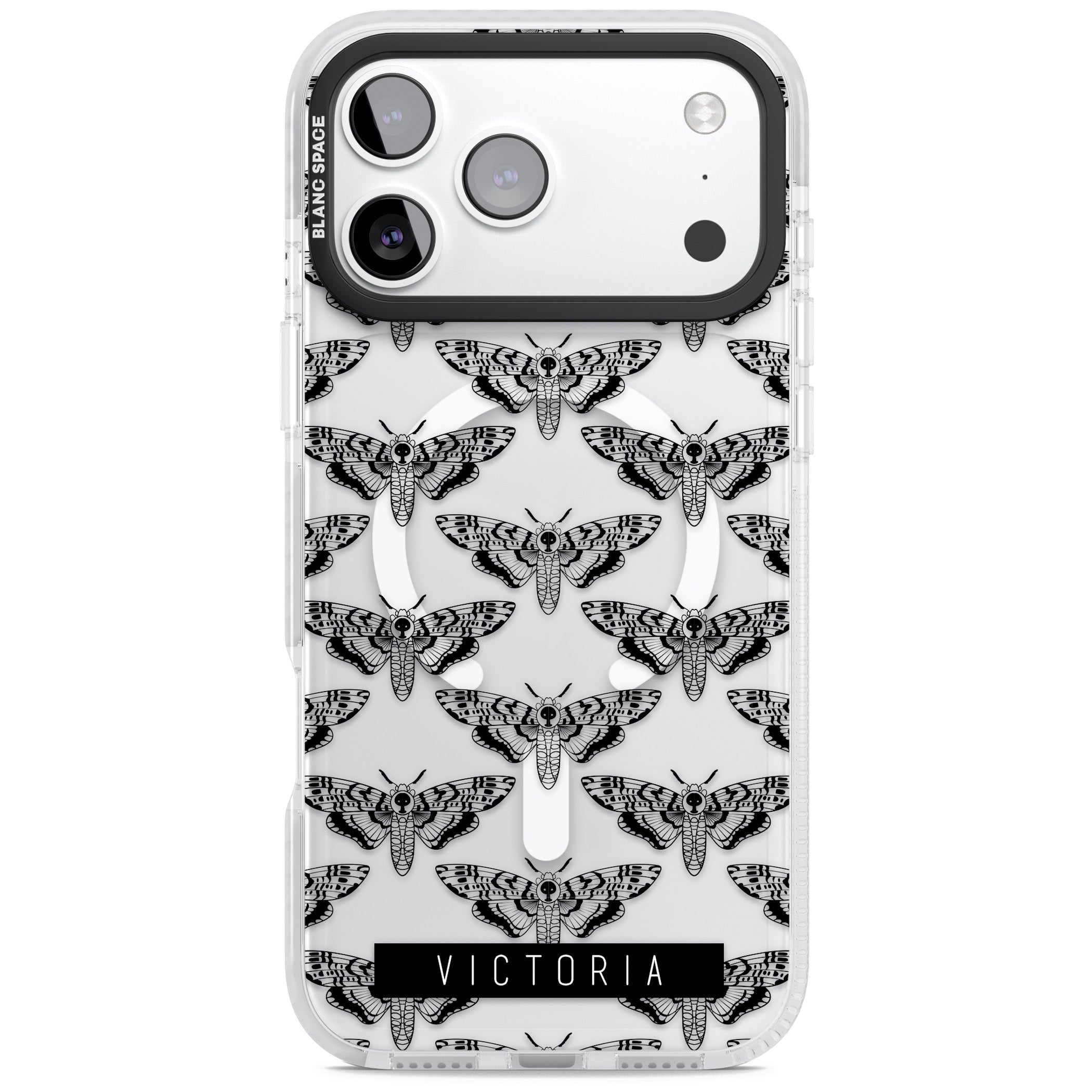 Personalised Hawk Moth Pattern iPhone 17 Pro Impact Pro Clear Phone Case