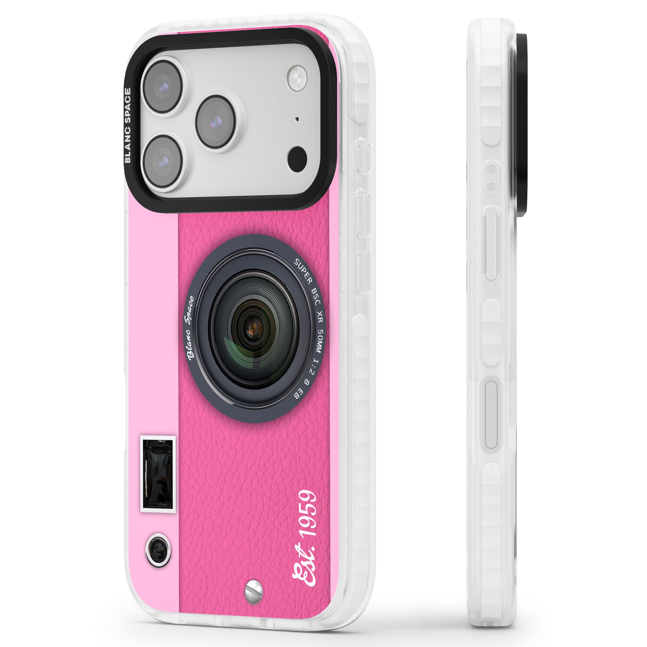Personalised Pink Dream Camera iPhone 17 Pro Impact Pro Clear Phone Case Side Profile