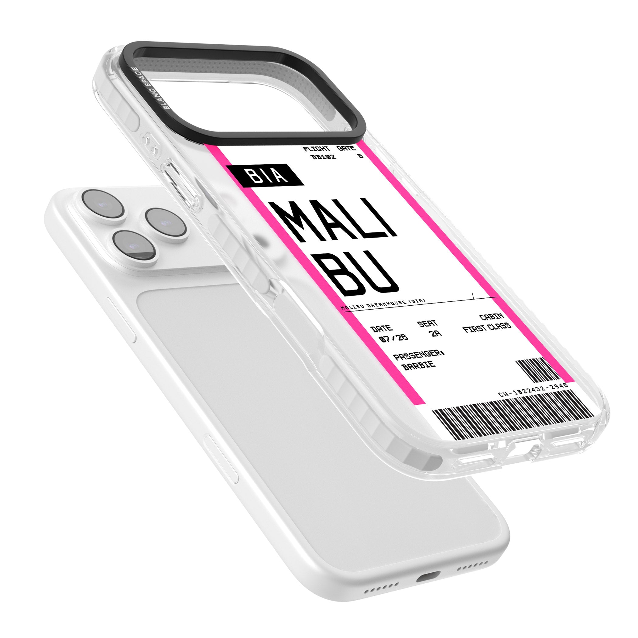 Personalised Pink Malibu Boarding Pass iPhone 17 Pro Impact Pro Clear Phone Case Colours