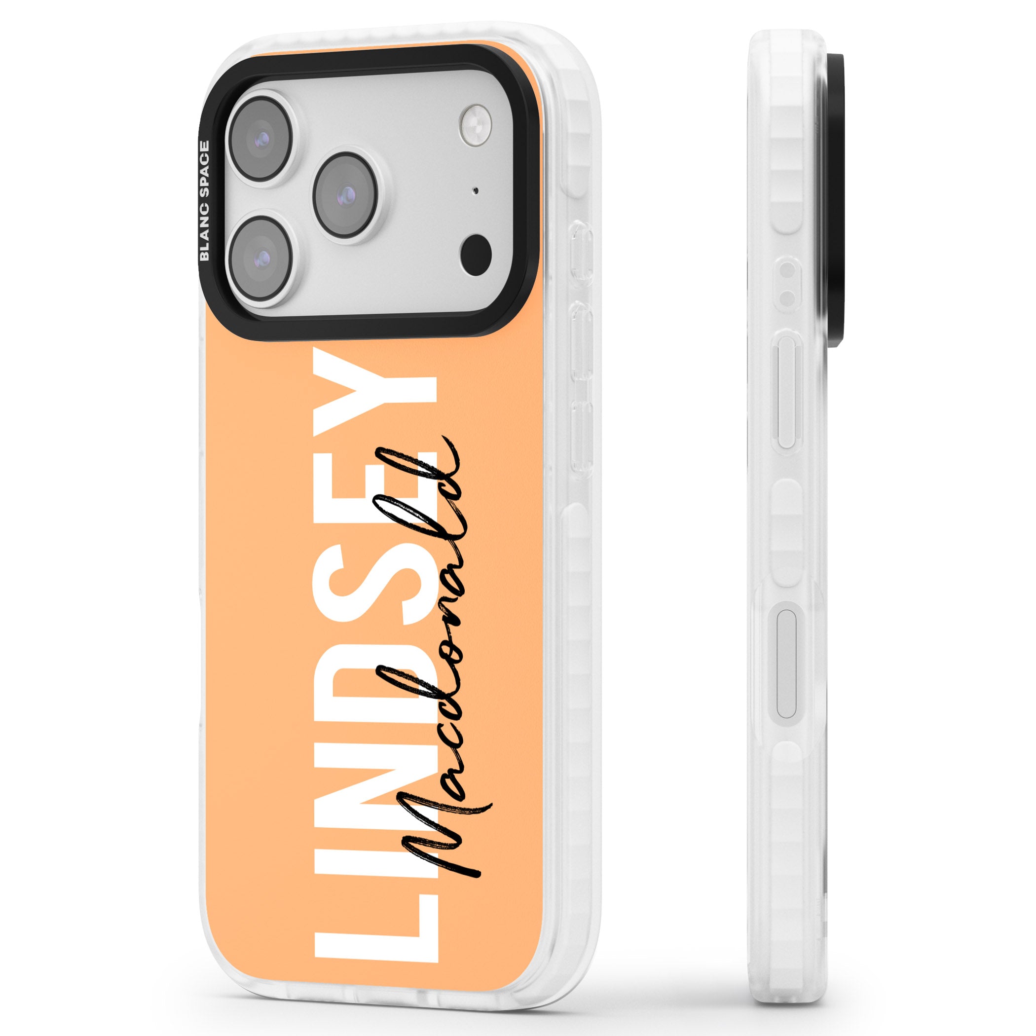 Personalised Bold Name: Peach iPhone 17 Pro Impact Pro Clear Phone Case Side Profile