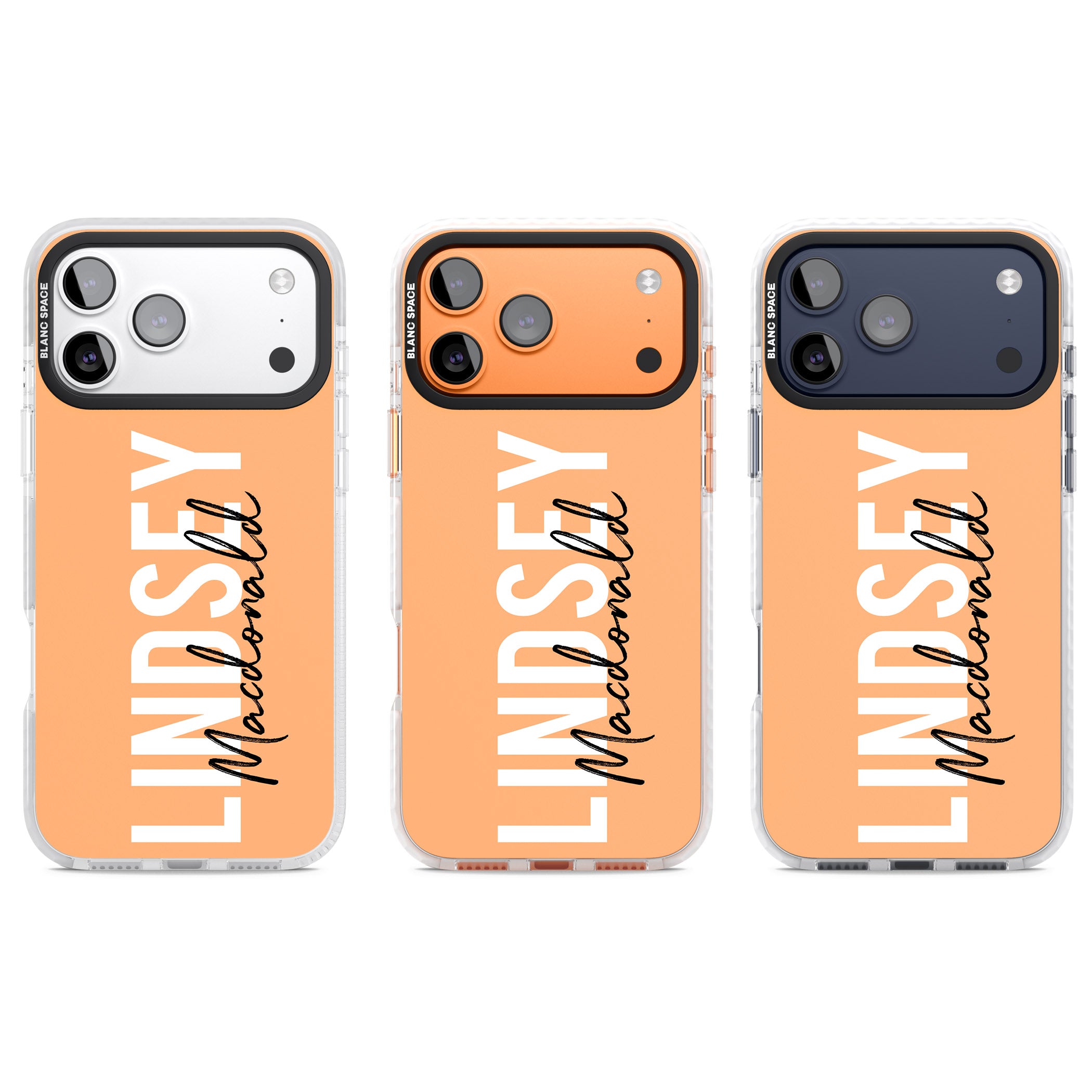 Personalised Bold Name: Peach iPhone 17 Pro Impact Pro Clear Phone Case APT Impact Protection