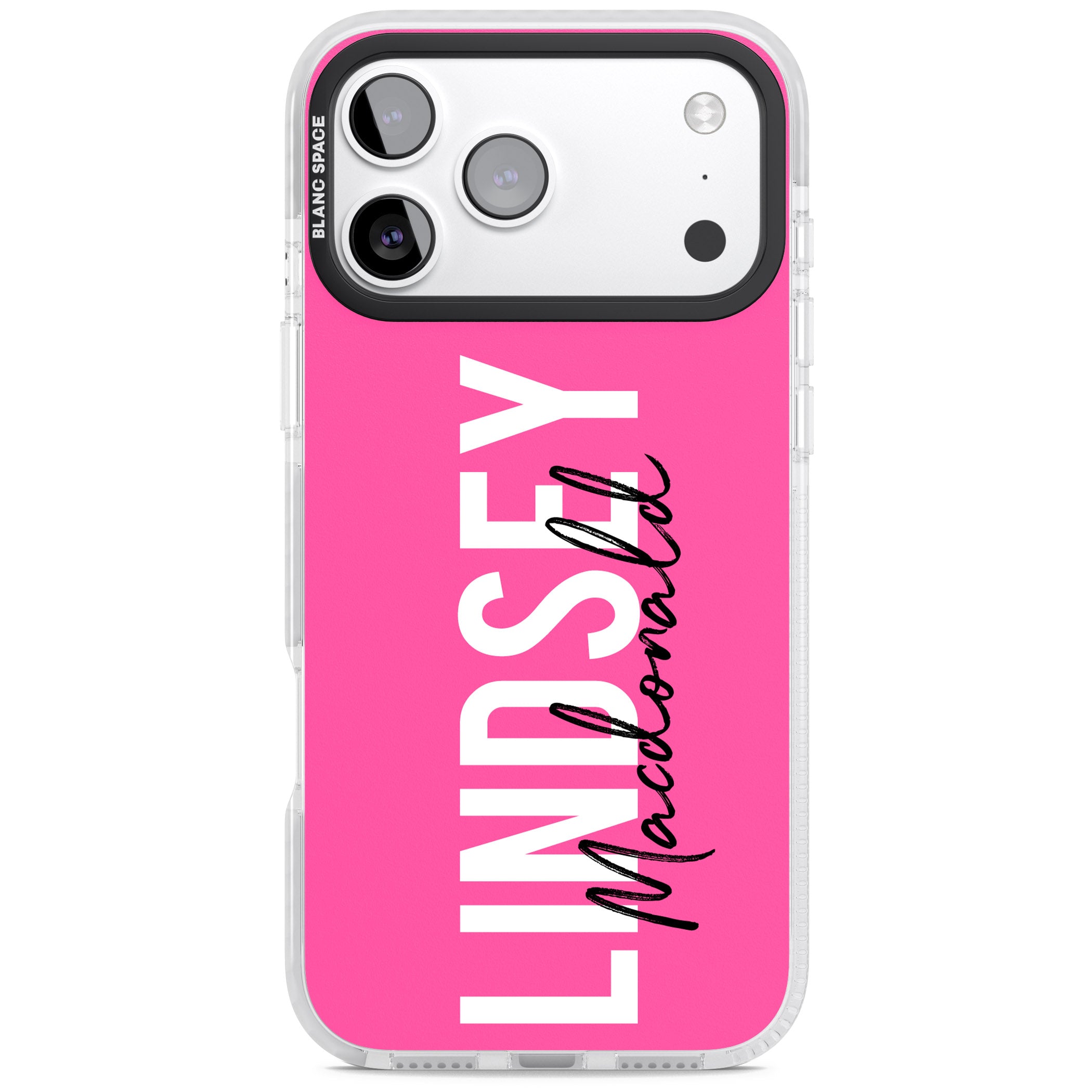 Personalised Bold Name: Pink iPhone 17 Pro Impact Pro Clear Phone Case