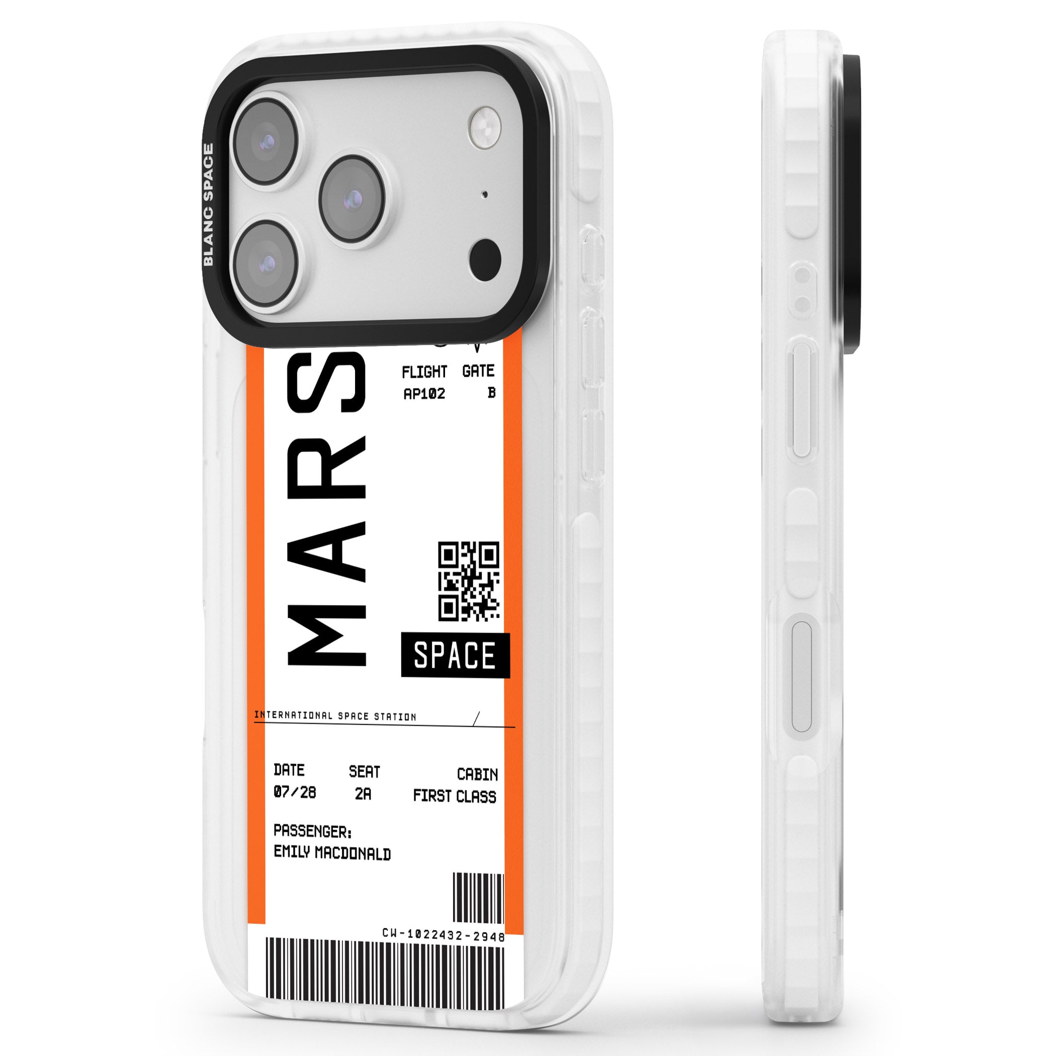 Personalised Mars Travel Ticket iPhone 17 Pro Impact Pro Clear Phone Case Side Profile