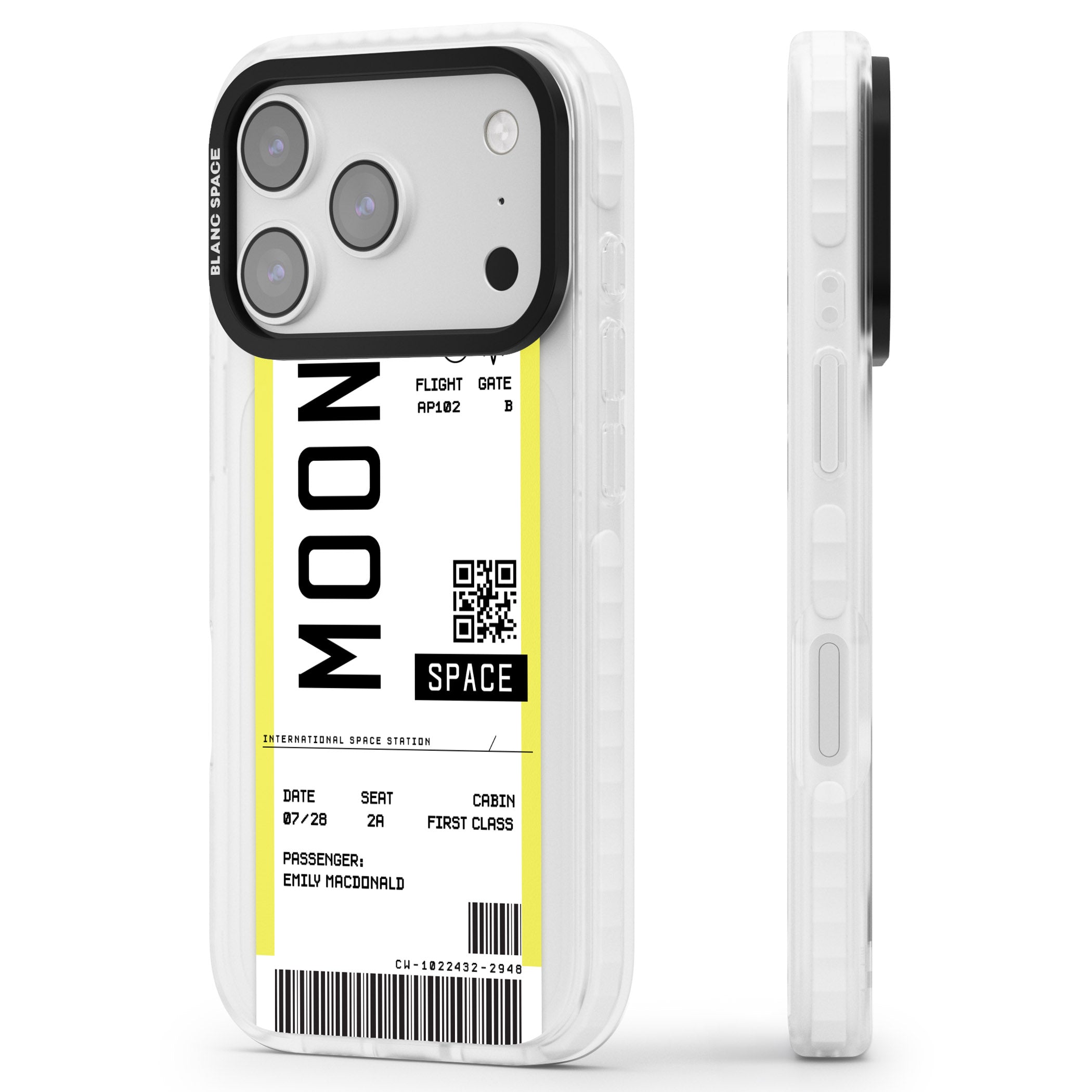 Personalised Moon Travel Ticket iPhone 17 Pro Impact Pro Clear Phone Case Side Profile