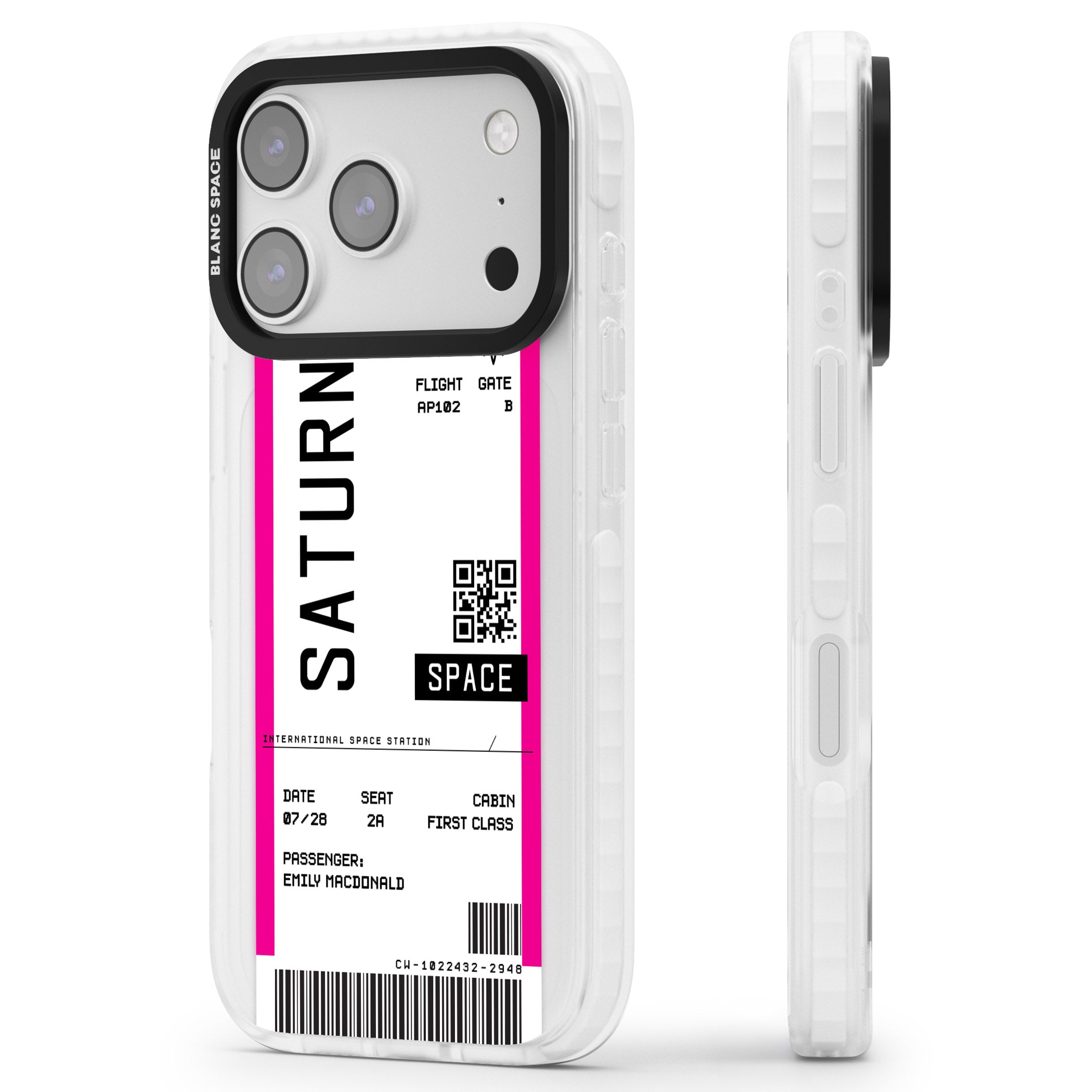 Personalised Saturn Travel Ticket iPhone 17 Pro Impact Pro Clear Phone Case Side Profile