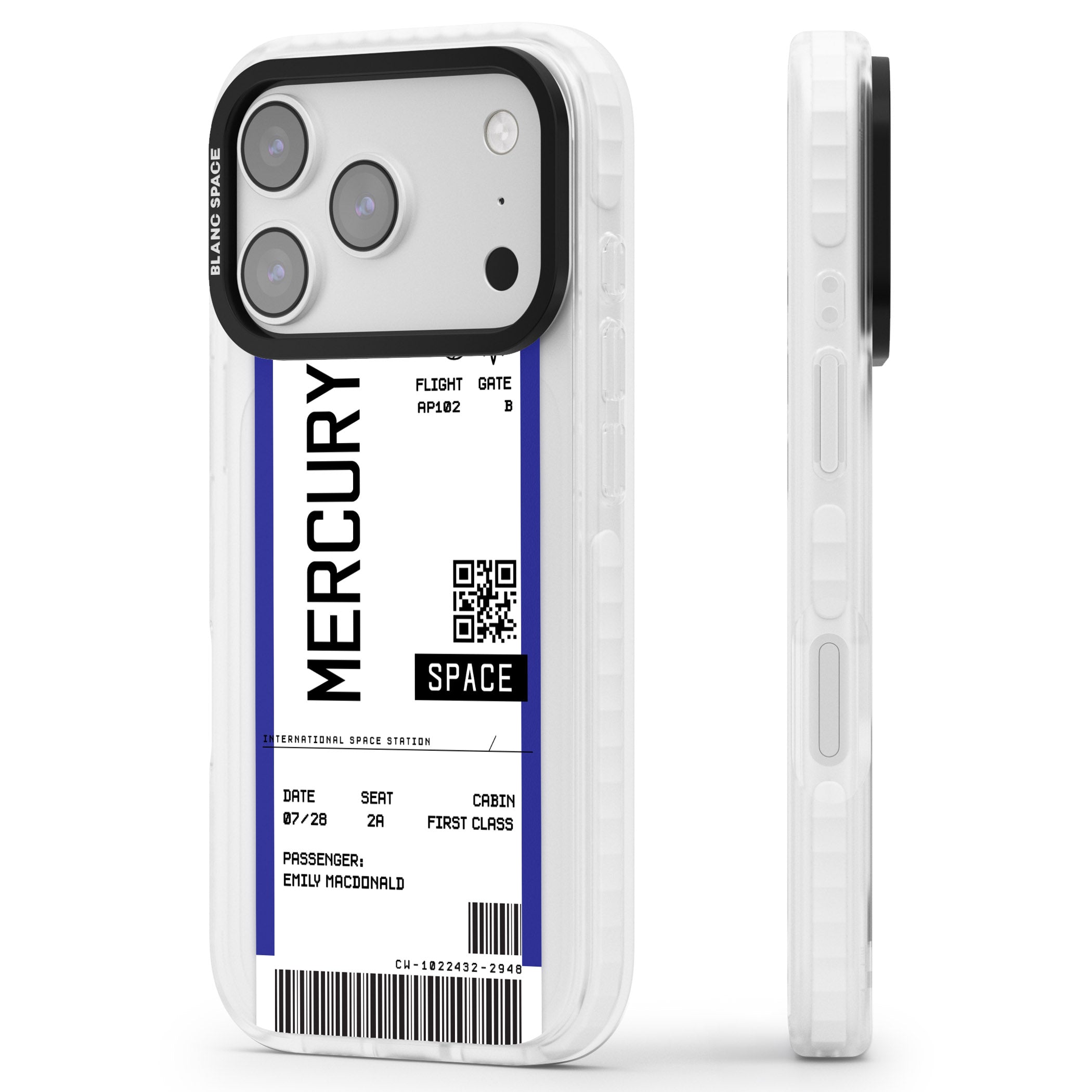 Personalised Mercury Travel Ticket iPhone 17 Pro Impact Pro Clear Phone Case Side Profile