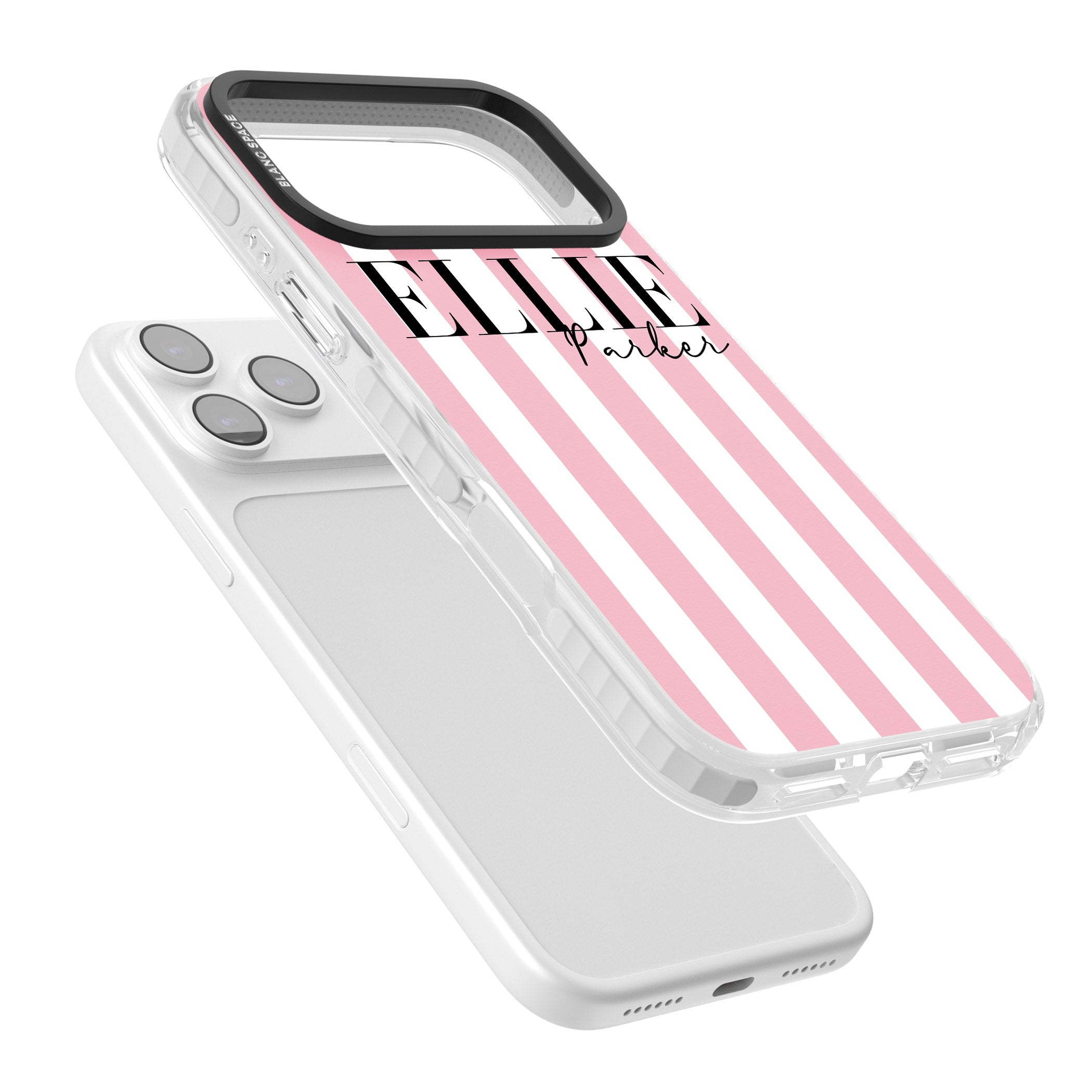 Personalised Pink Stripes iPhone 17 Pro Impact Pro Clear Phone Case Colours