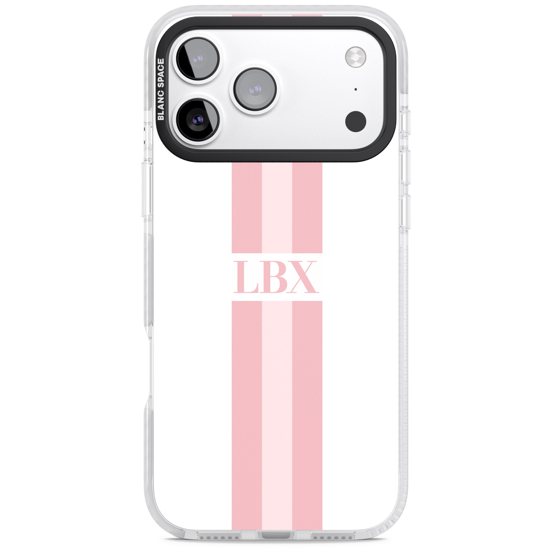 Personalised Minimal Pink Stripe iPhone 17 Pro Impact Pro Clear Phone Case