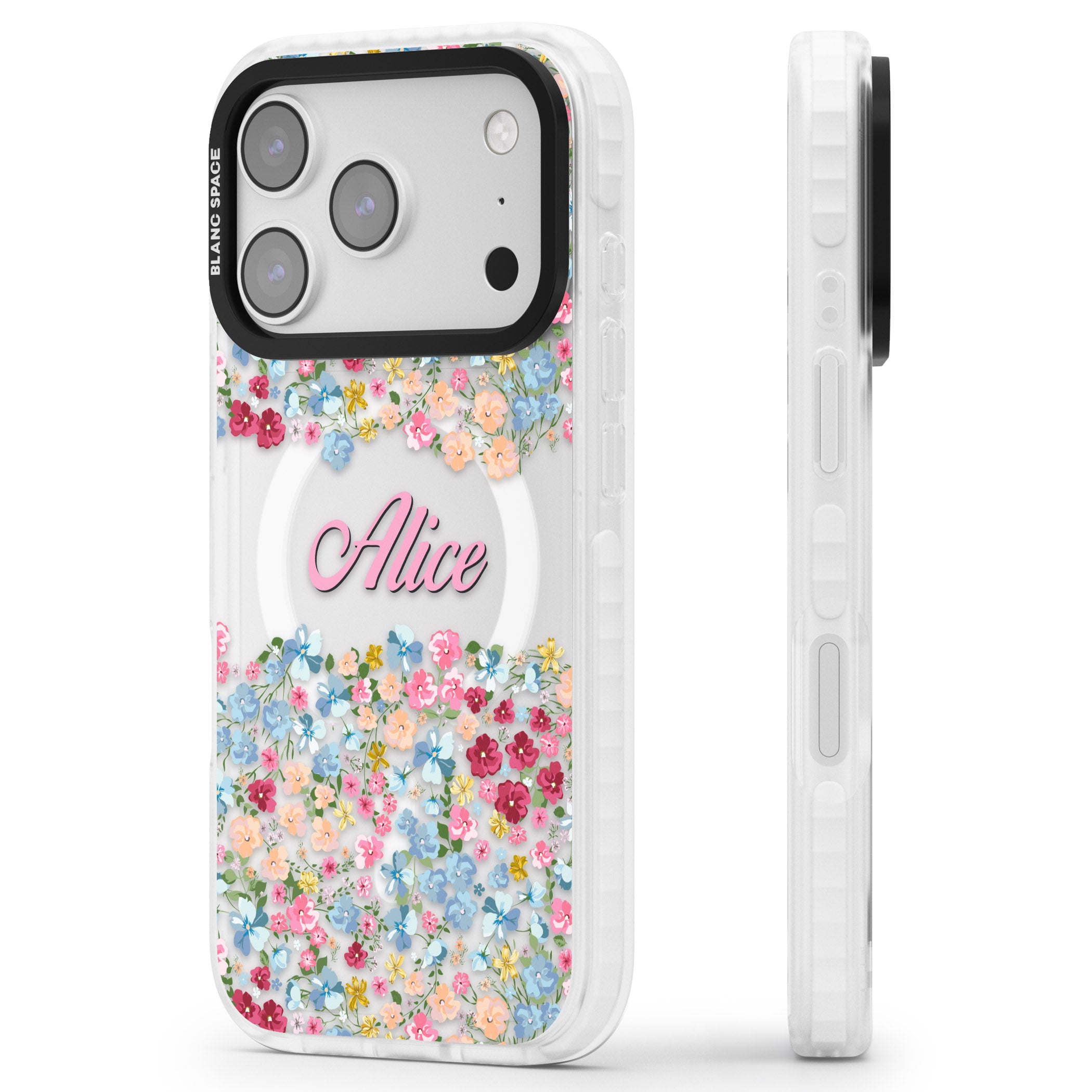 Personalised Venetian Meadow iPhone 17 Pro Impact Pro Clear Phone Case Side Profile