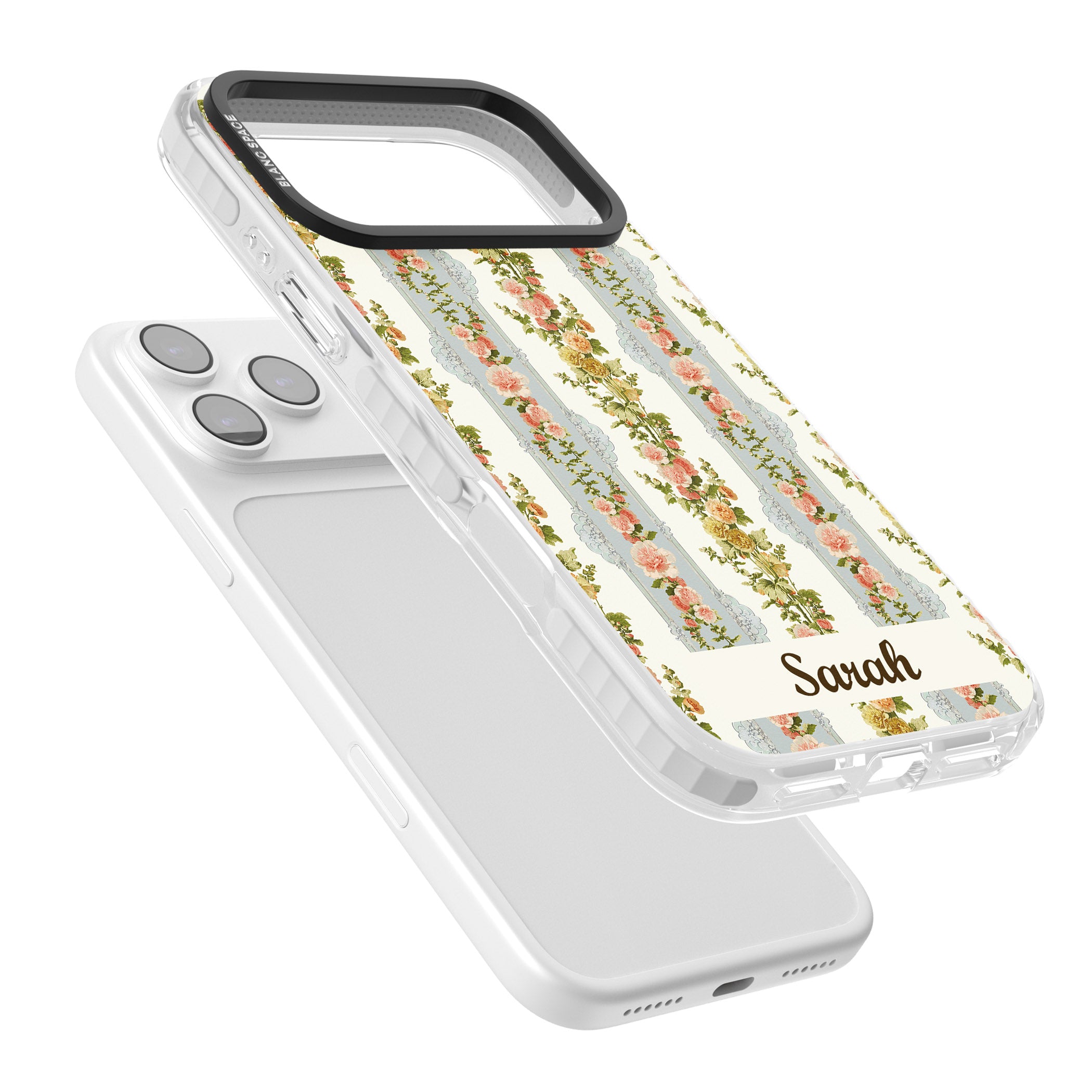 Personalised Vintage Floral Stripes iPhone 17 Pro Impact Pro Clear Phone Case Colours