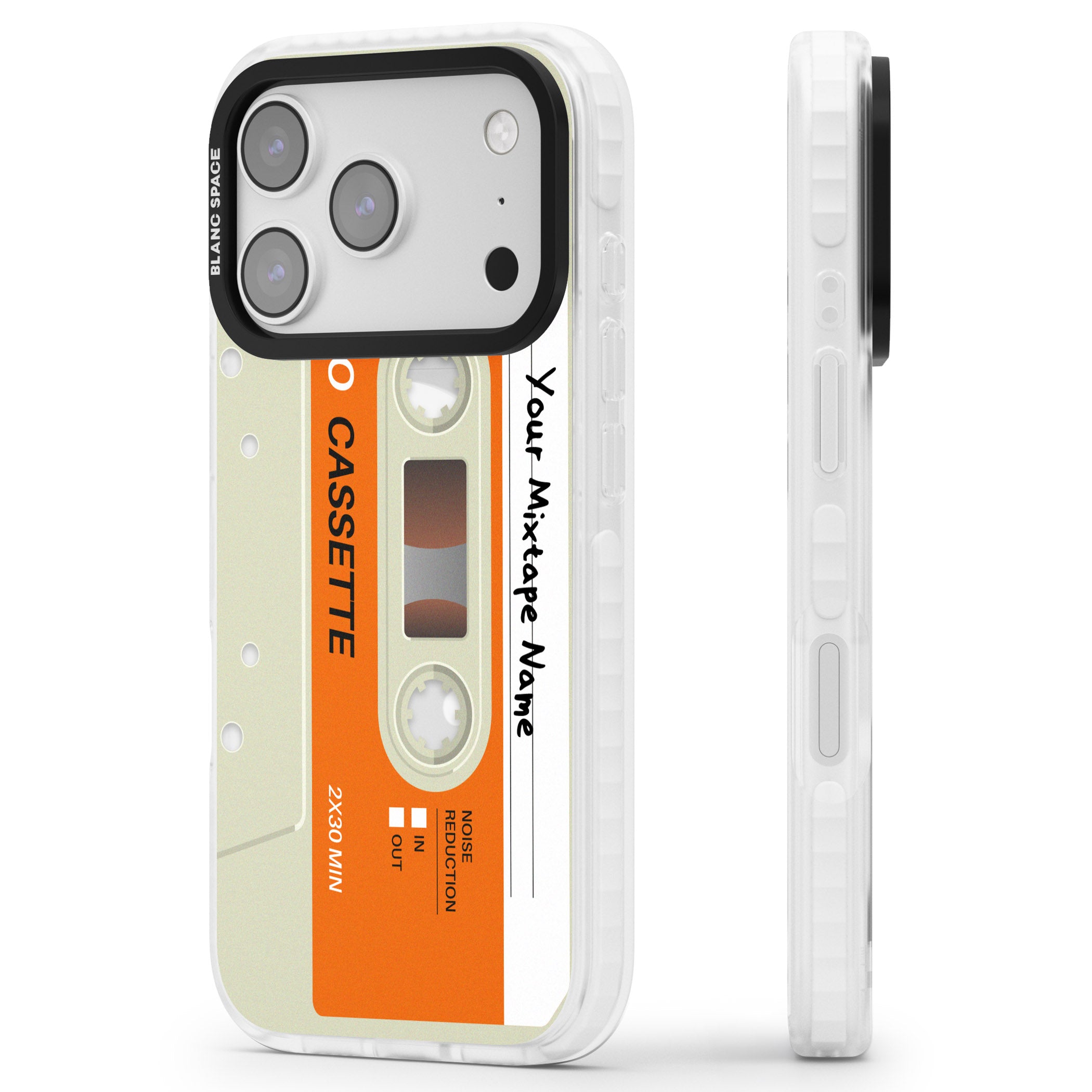 Personalised Retro Cassette Classic iPhone 17 Pro Impact Pro Clear Phone Case Side Profile