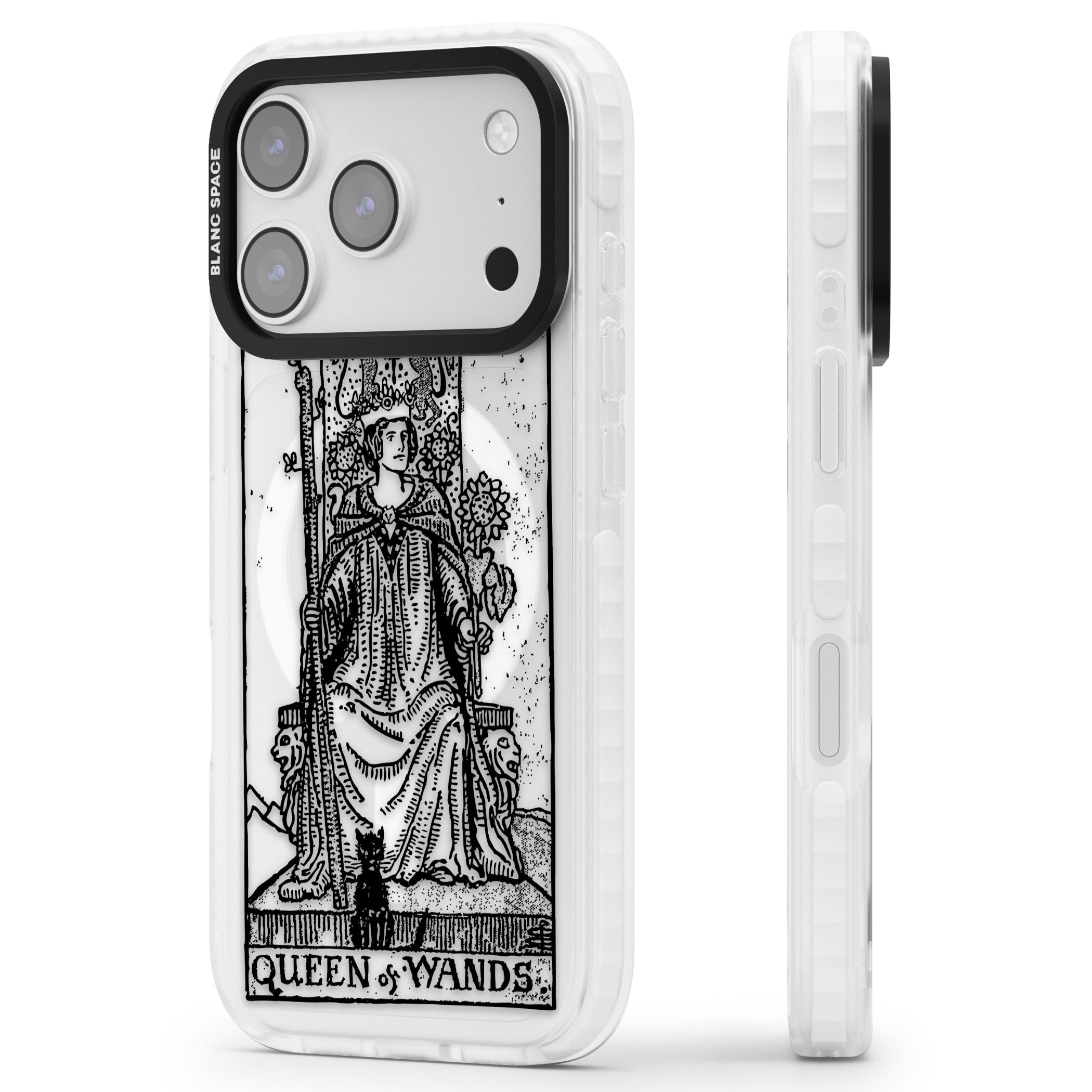Personalised Queen Of Wands Tarot Card (Clear) iPhone 17 Pro Impact Pro Clear Phone Case Side Profile