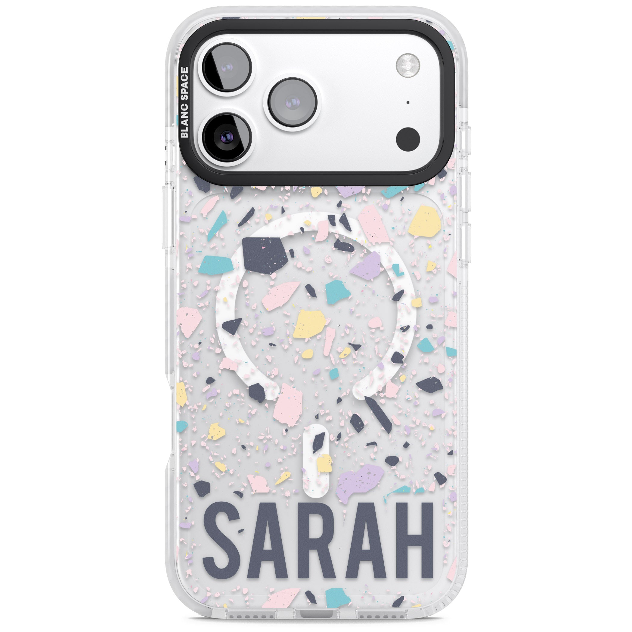 Personalised Pastel Terrazzo iPhone 17 Pro Impact Pro Clear Phone Case