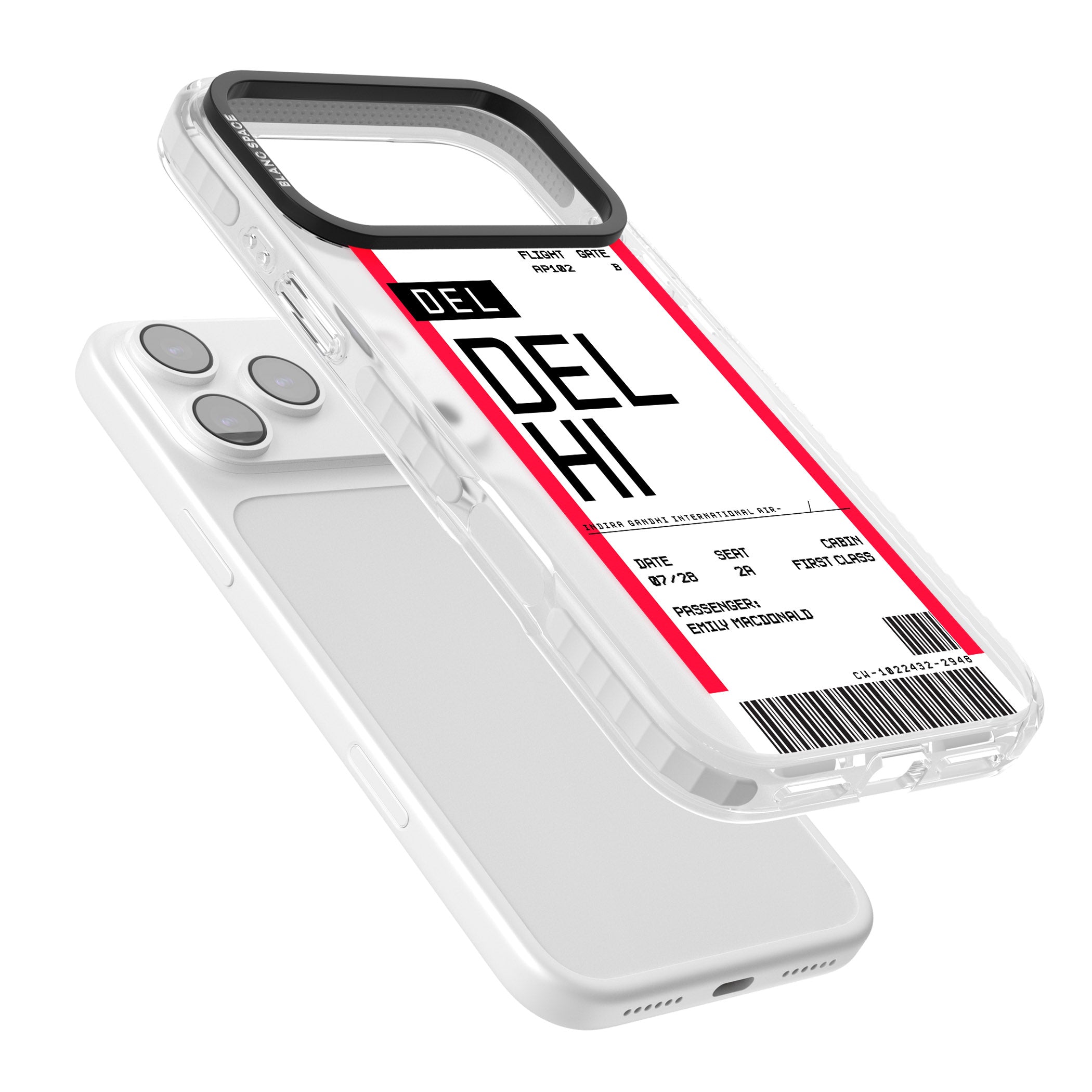 Personalised Delhi Boarding Pass iPhone 17 Pro Impact Pro Clear Phone Case Colours