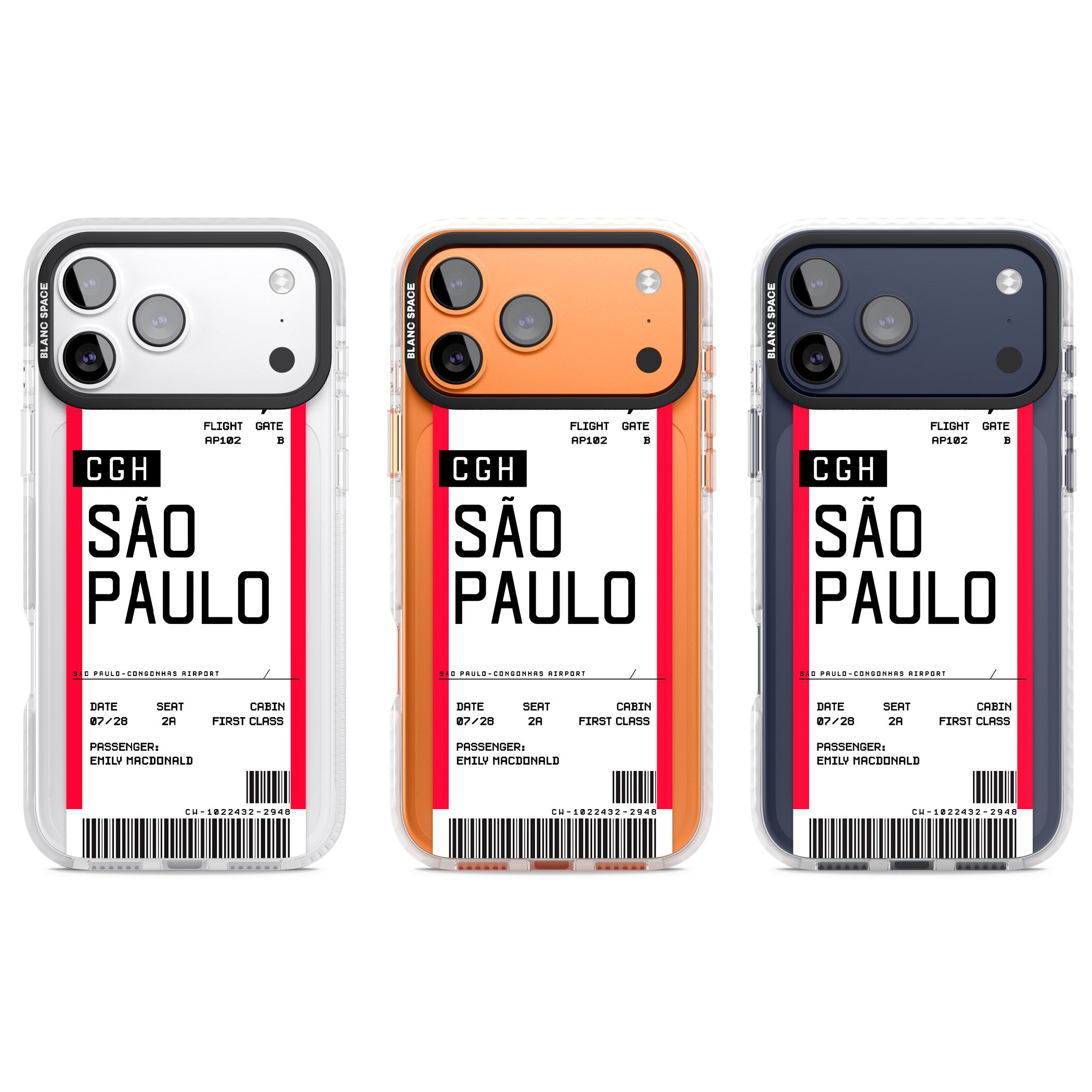 Personalised São Paulo Boarding Pass iPhone 17 Pro Impact Pro Clear Phone Case APT Impact Protection