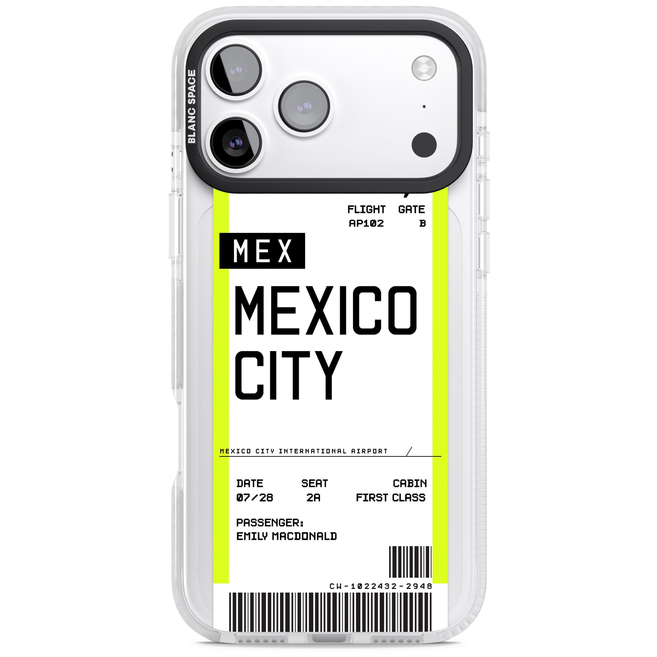 Personalised Mexico City Boarding Pass iPhone 17 Pro Impact Pro Clear Phone Case
