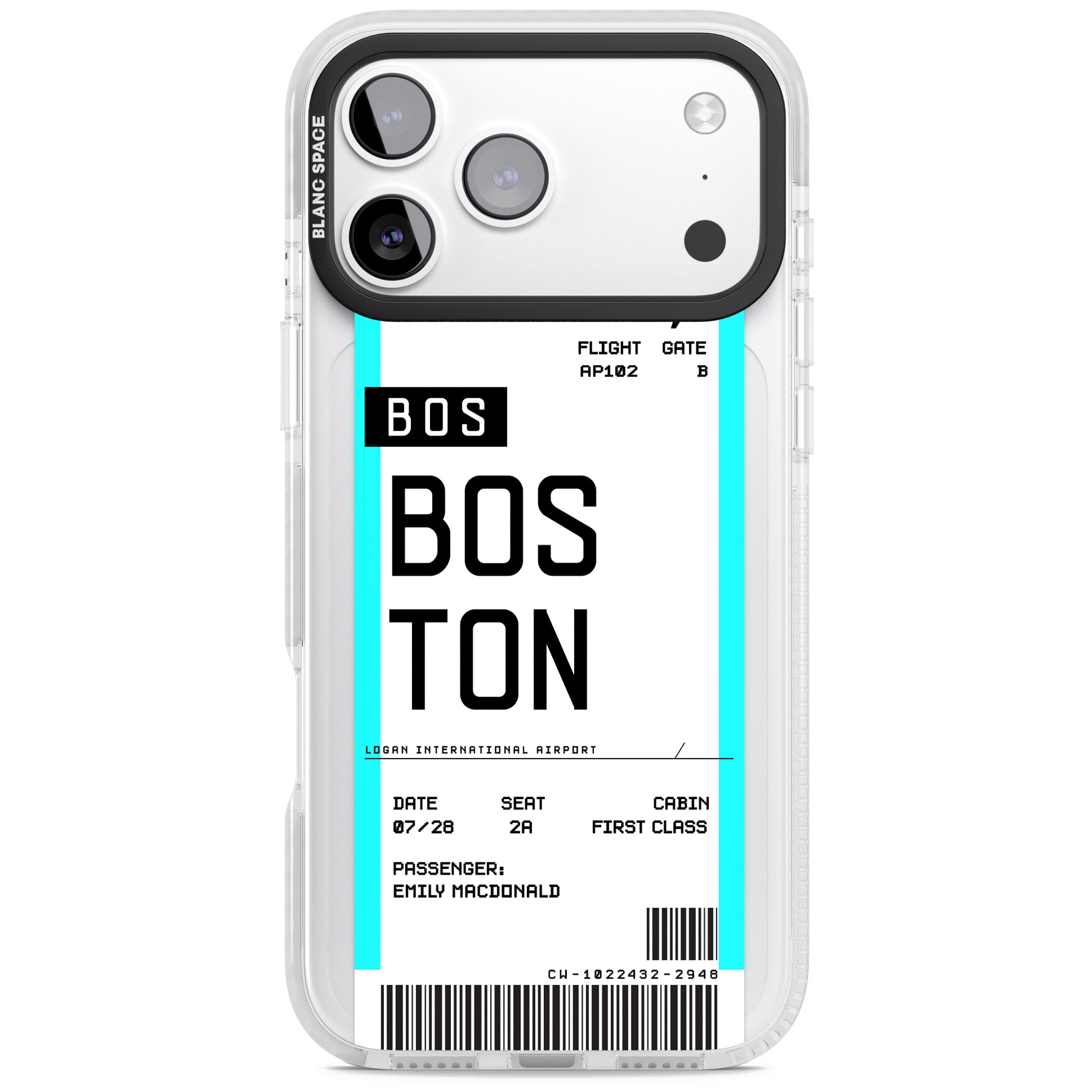 Personalised Boston Boarding Pass iPhone 17 Pro Impact Pro Clear Phone Case