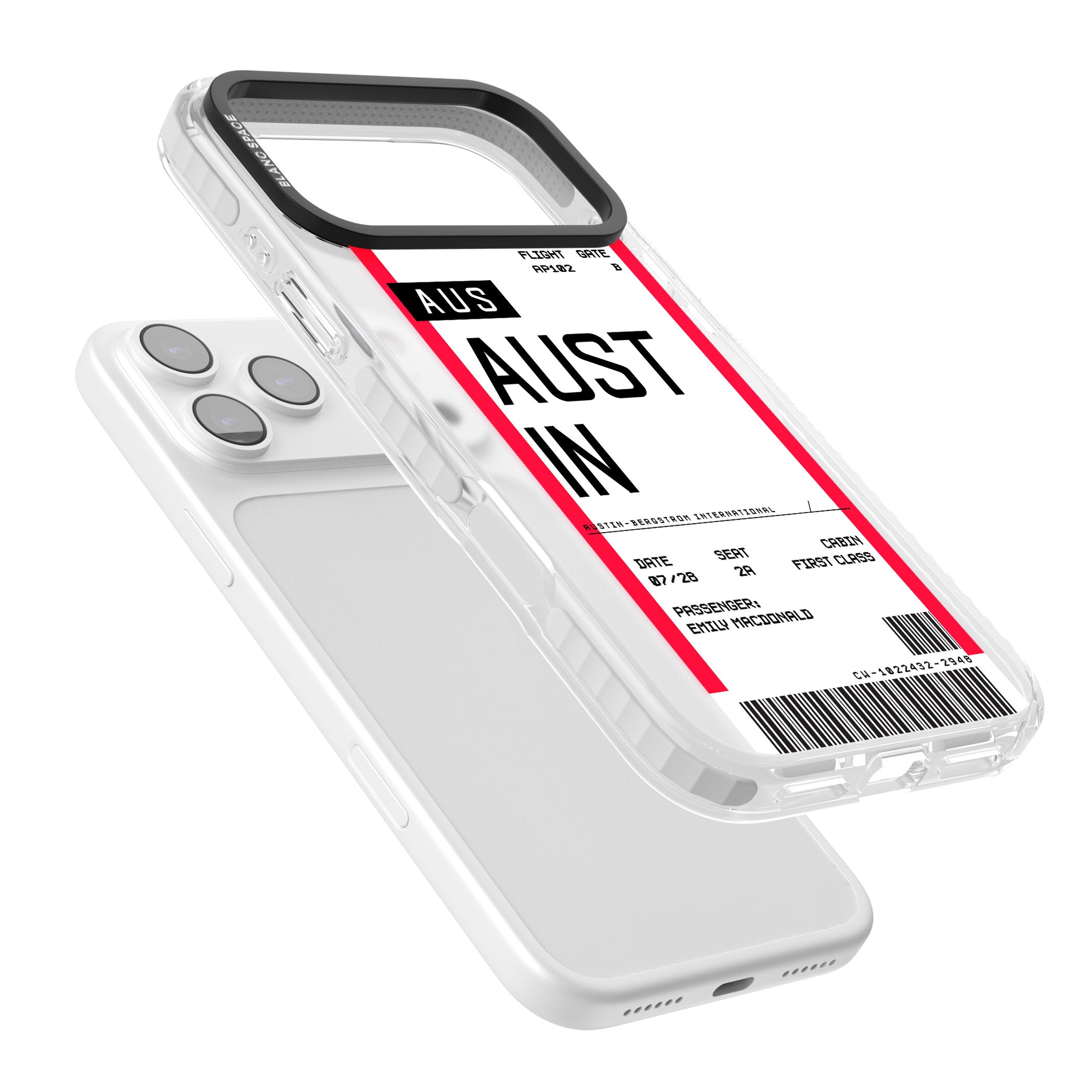 Personalised Austin Boarding Pass iPhone 17 Pro Impact Pro Clear Phone Case Colours
