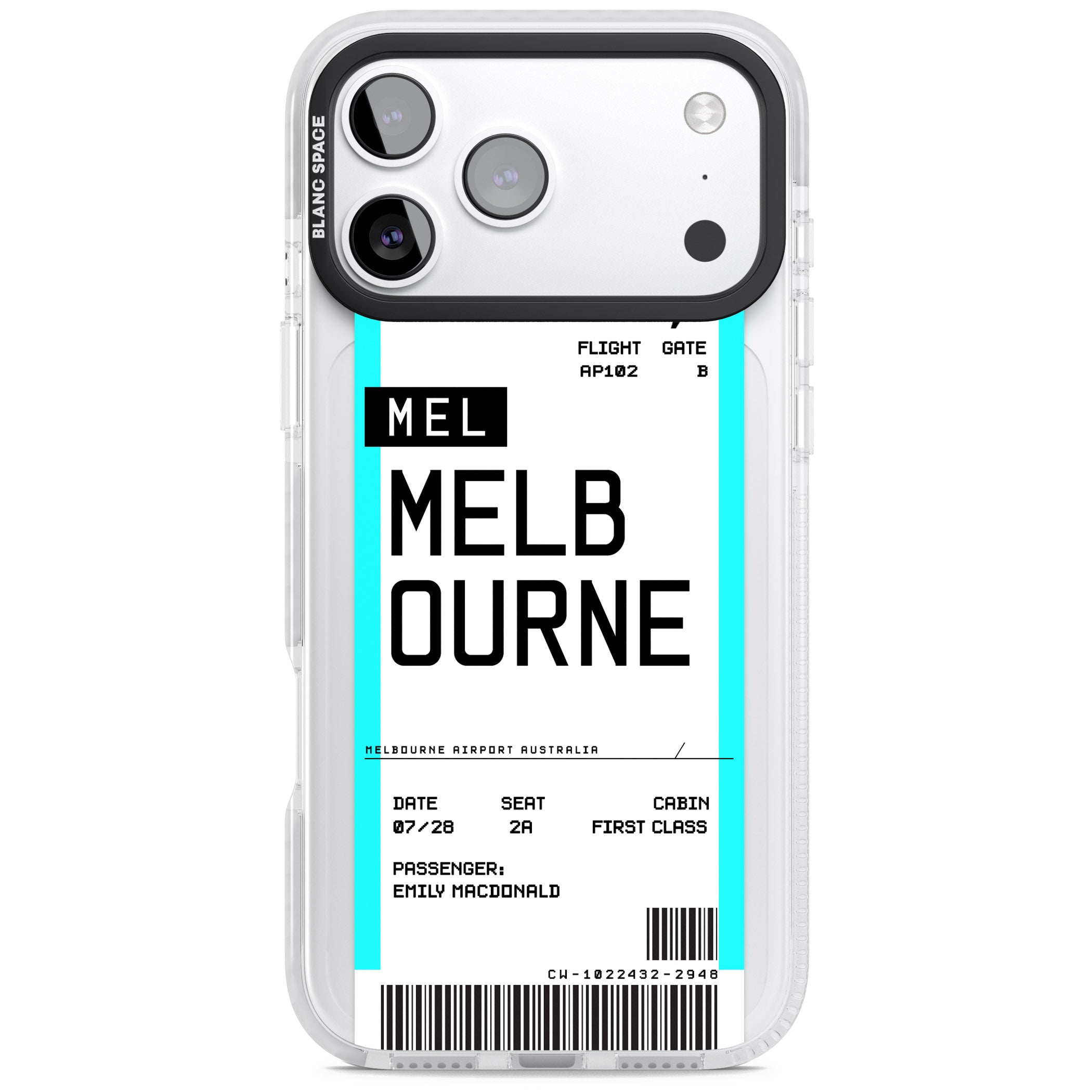 Personalised Melbourne Boarding Pass iPhone 17 Pro Impact Pro Clear Phone Case
