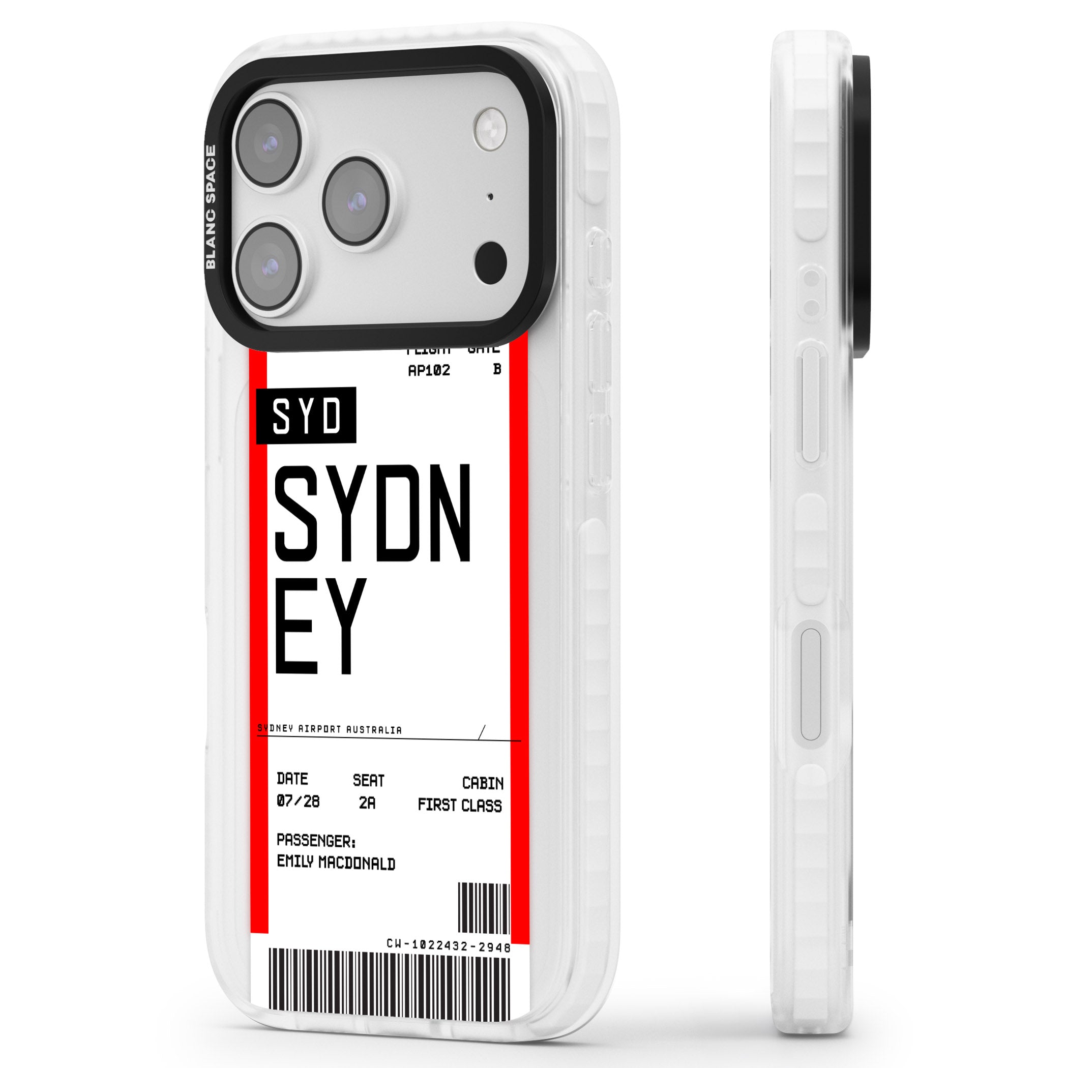Personalised Sydney Boarding Pass iPhone 17 Pro Impact Pro Clear Phone Case Side Profile