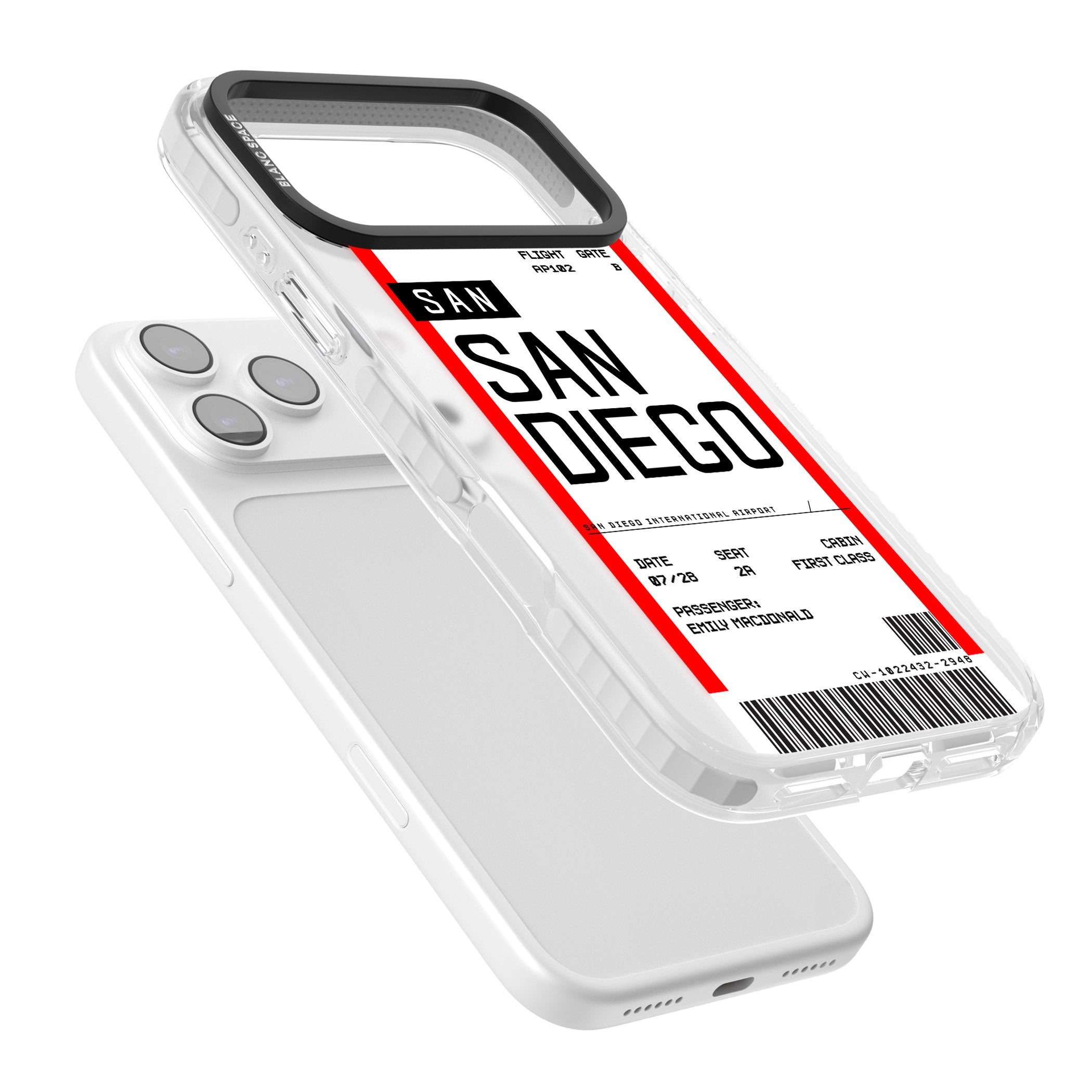 Personalised San Diego Boarding Pass iPhone 17 Pro Impact Pro Clear Phone Case Colours