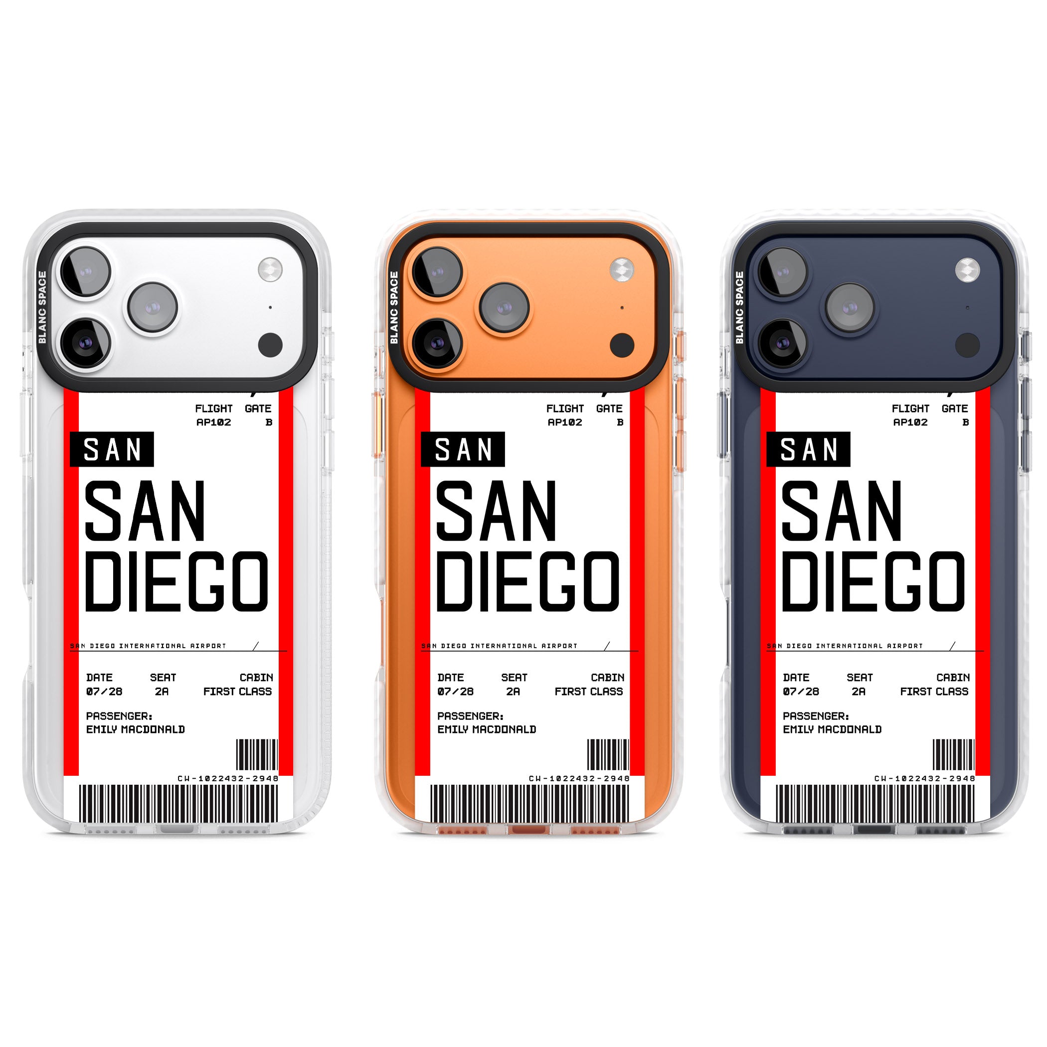 Personalised San Diego Boarding Pass iPhone 17 Pro Impact Pro Clear Phone Case APT Impact Protection