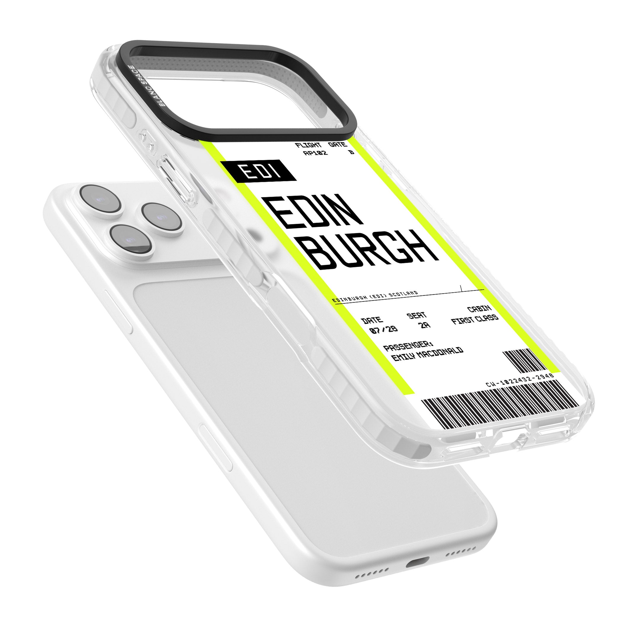 Personalised Edinburgh Boarding Pass iPhone 17 Pro Impact Pro Clear Phone Case Colours